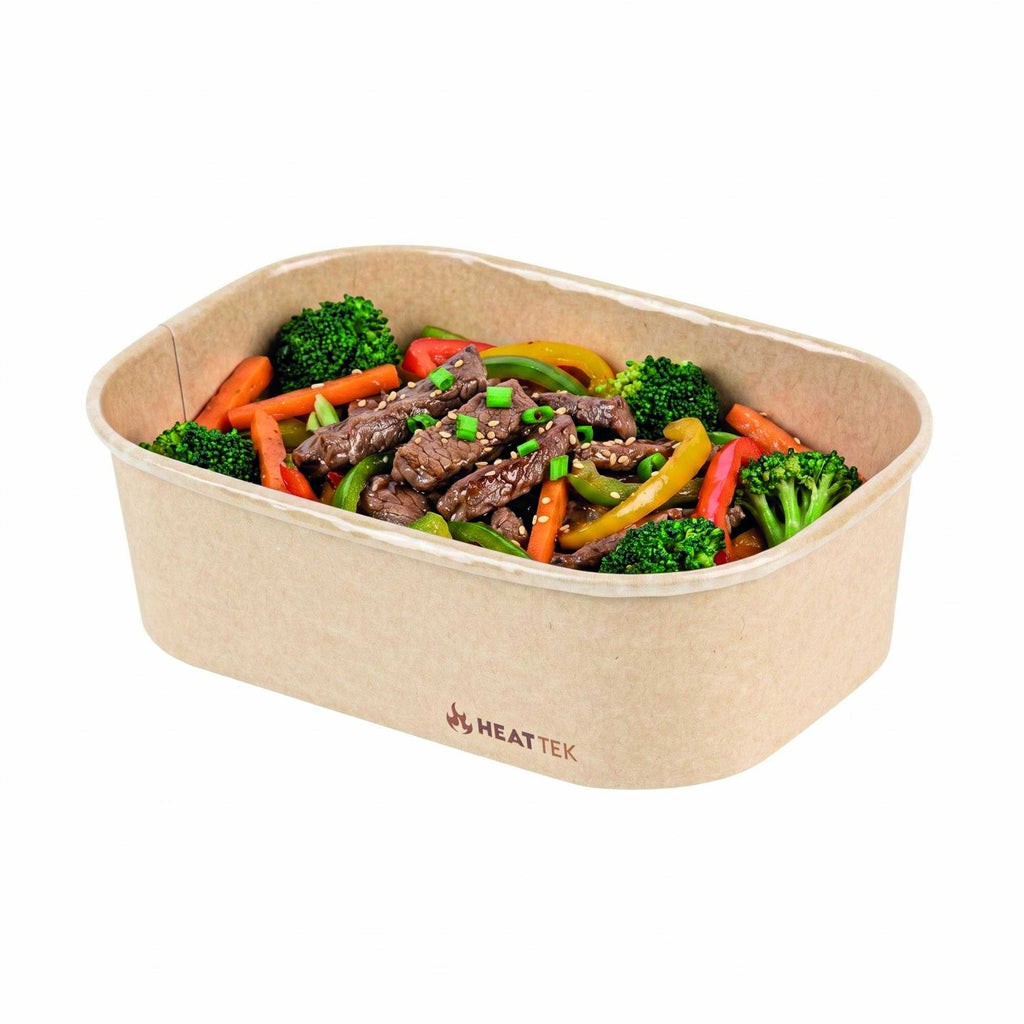 Heat Tek 20 oz Oval Kraft Paper Serving Container - Oven-Safe - 6 3/4" x 4 3/4" x 2" -100 count box