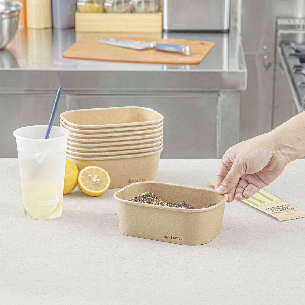 Heat Tek 25 oz Oval Kraft Paper Serving Container - Oven-Safe - 6 3/4" x 4 3/4" x 2 1/4" - 25 count box