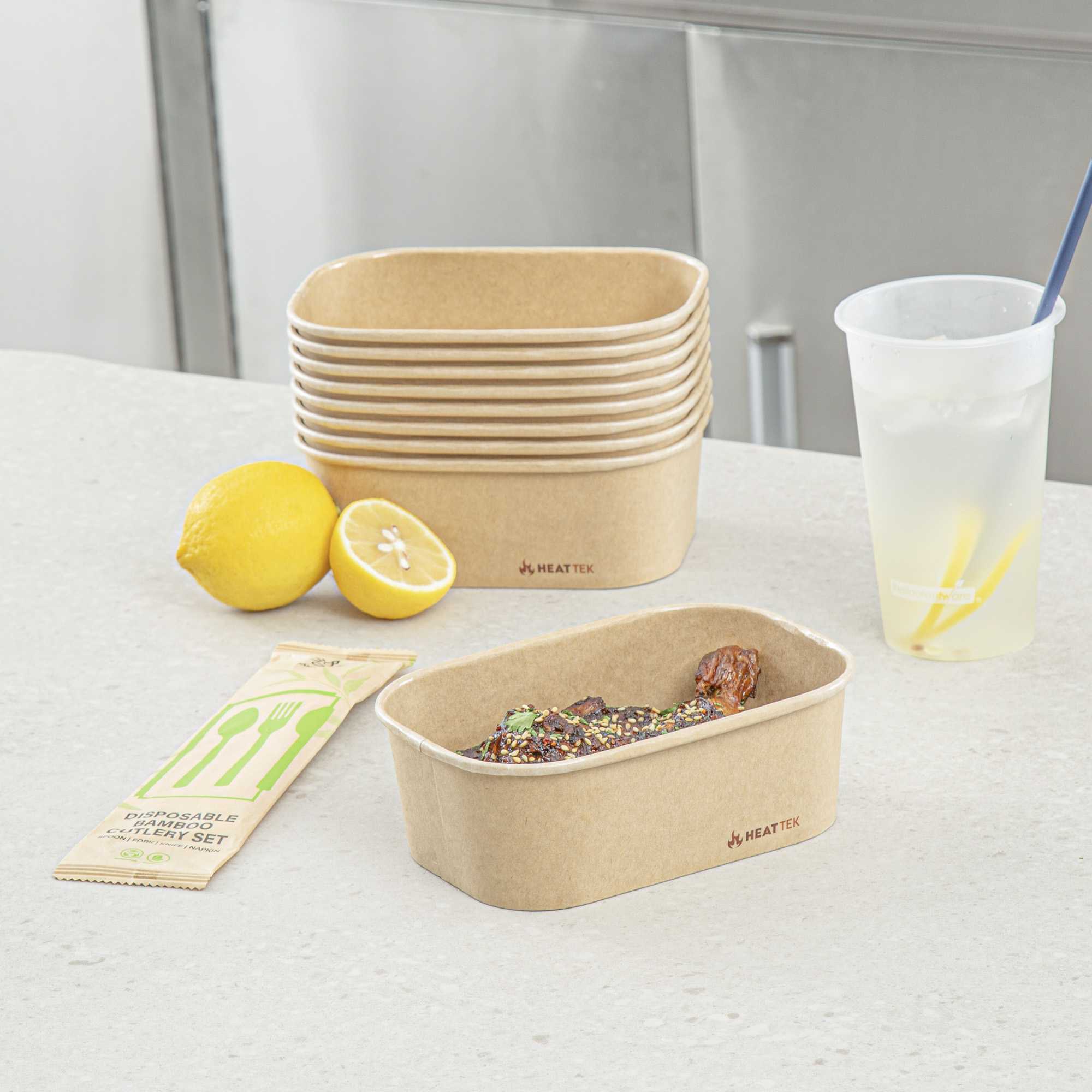 Heat Tek 25 oz Oval Kraft Paper Serving Container - Oven-Safe - 6 3/4" x 4 3/4" x 2 1/4" - 25 count box