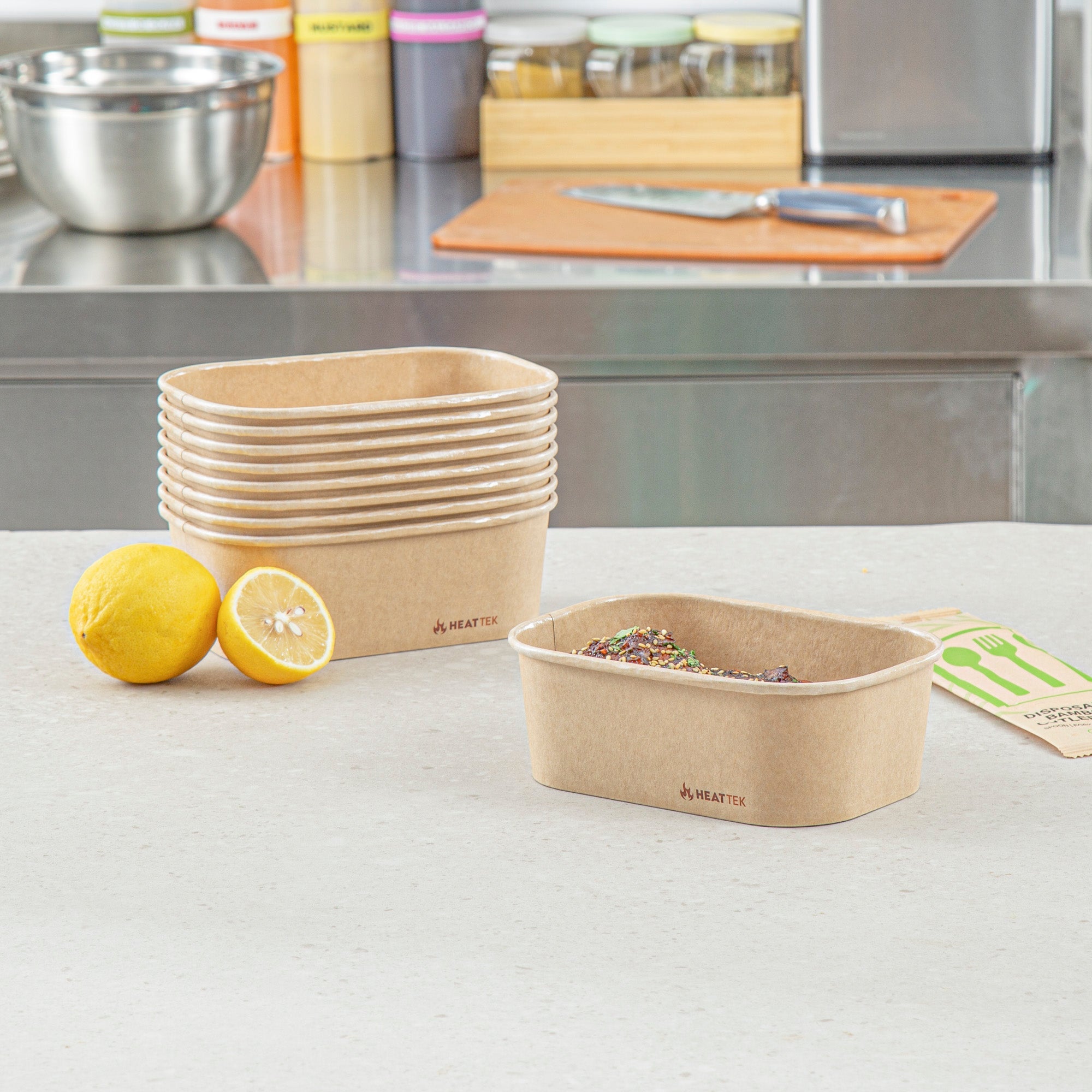 Heat Tek 25 oz Oval Kraft Paper Serving Container - Oven-Safe - 6 3/4" x 4 3/4" x 2 1/4" -100 count box