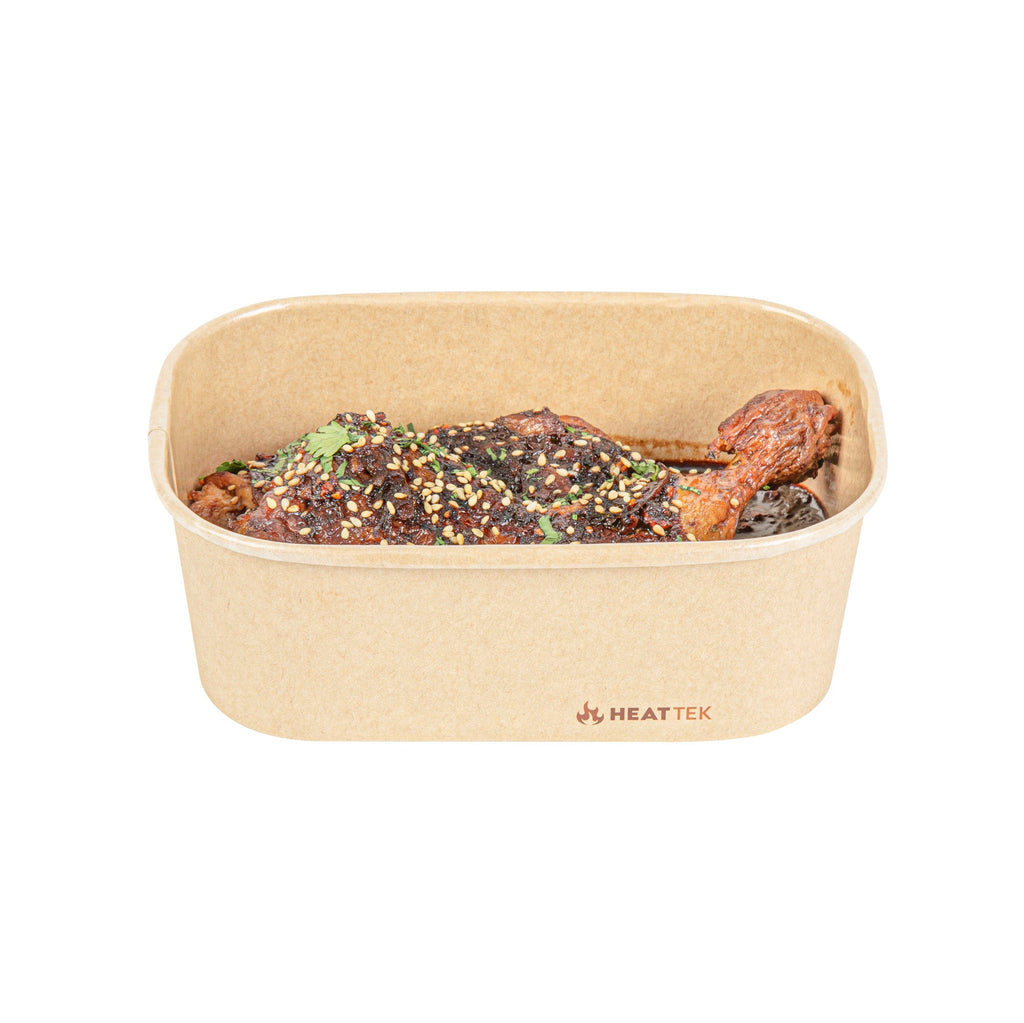 Heat Tek 25 oz Oval Kraft Paper Serving Container - Oven-Safe - 6 3/4" x 4 3/4" x 2 1/4" -100 count box