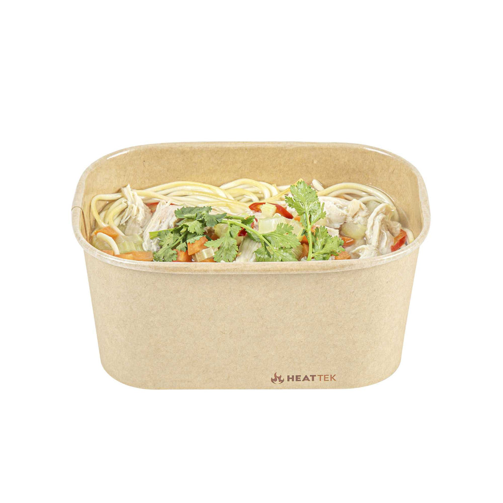 Heat Tek 34 oz Oval Kraft Paper Serving Container - Oven-Safe - 6 3/4" x 4 3/4" x 3" - 25 count box