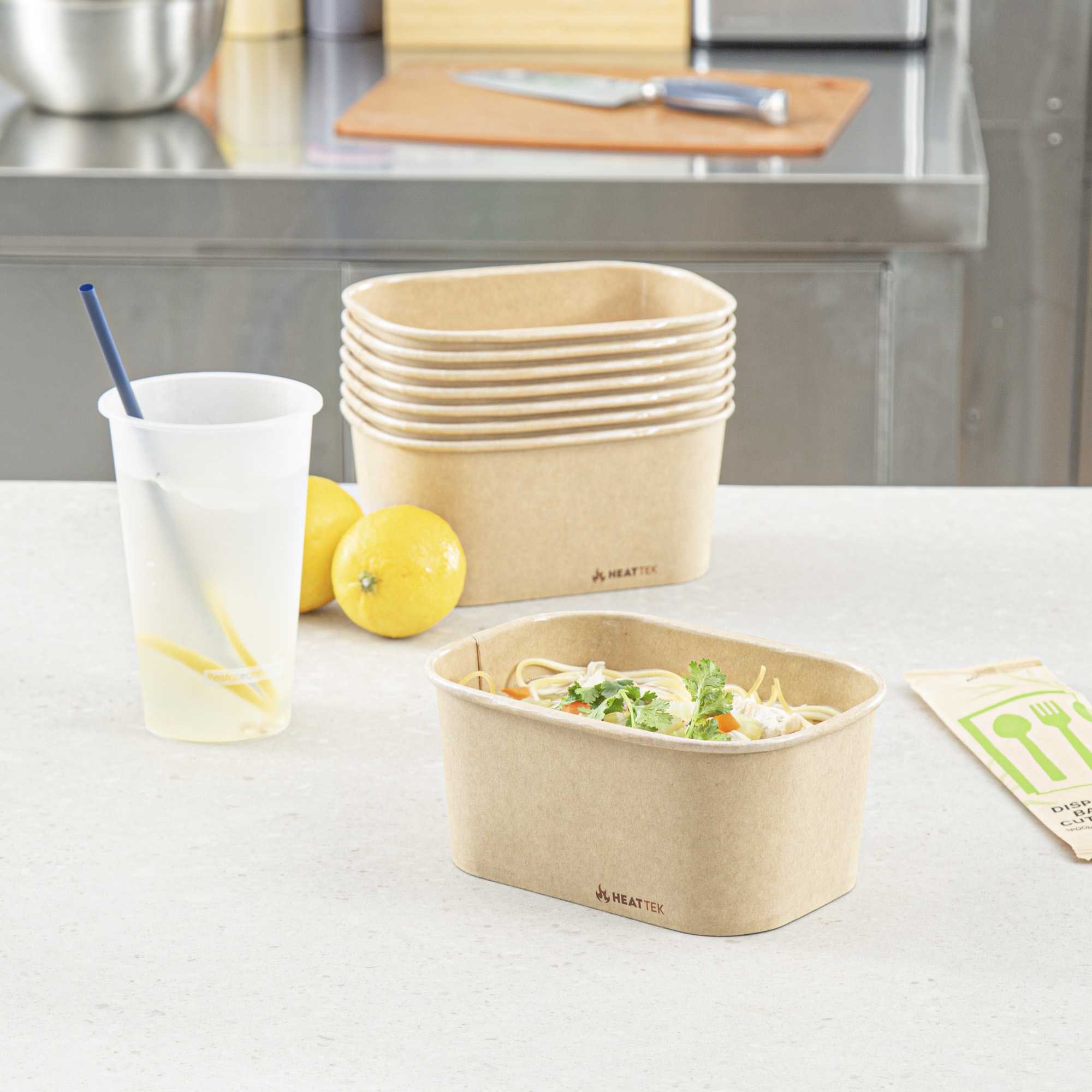 Heat Tek 34 oz Oval Kraft Paper Serving Container - Oven-Safe - 6 3/4" x 4 3/4" x 3" - 25 count box