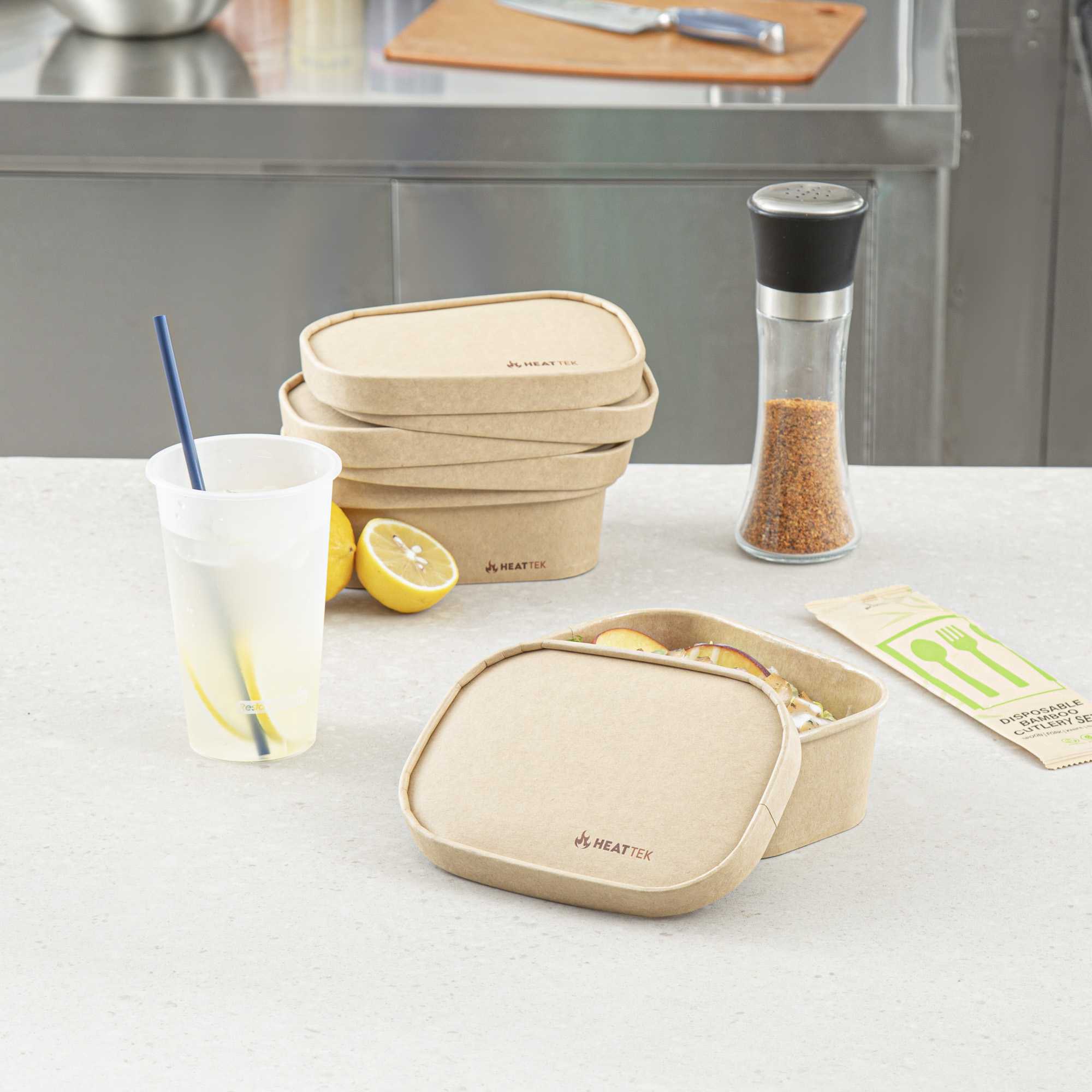 Heat Tek Oval Kraft Paper Lid - Fits 17, 20, 25 and 34 oz Serving Container - 25 count box