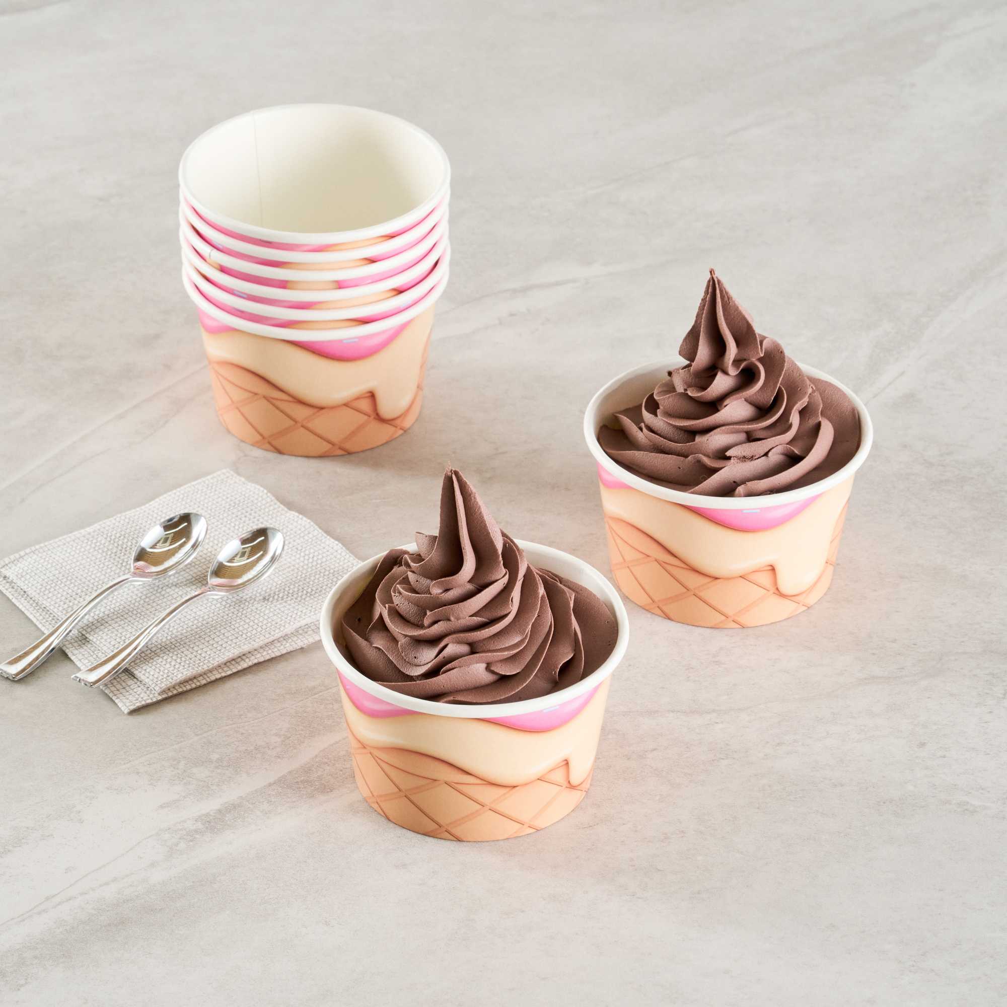 Coppetta 8 oz Round Vanilla Strawberry Swirl Paper To Go Cup - 3 3/4" x 3 3/4" x 2 1/4" - 50 count box