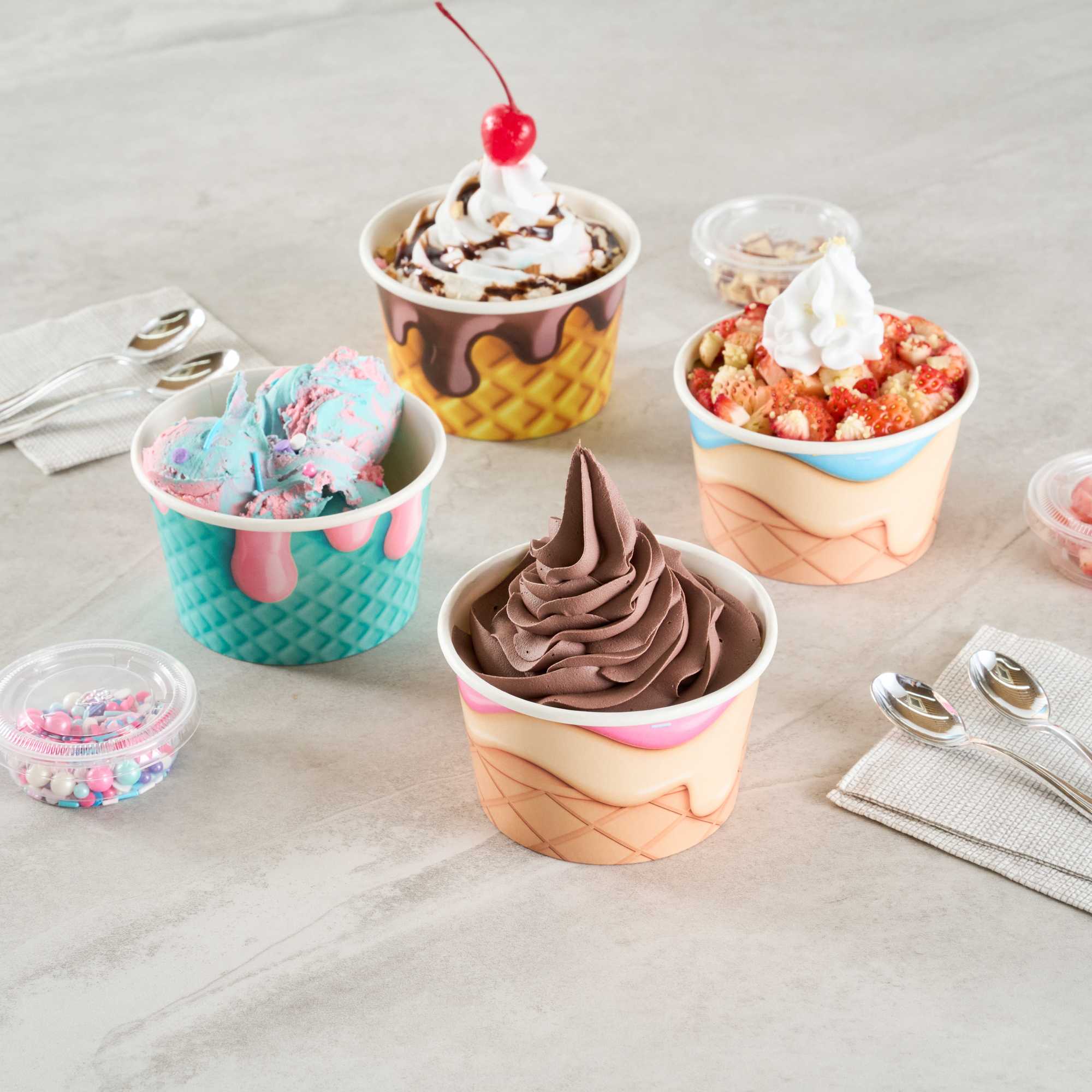 Coppetta 8 oz Round Vanilla Strawberry Swirl Paper To Go Cup - 3 3/4" x 3 3/4" x 2 1/4" - 50 count box