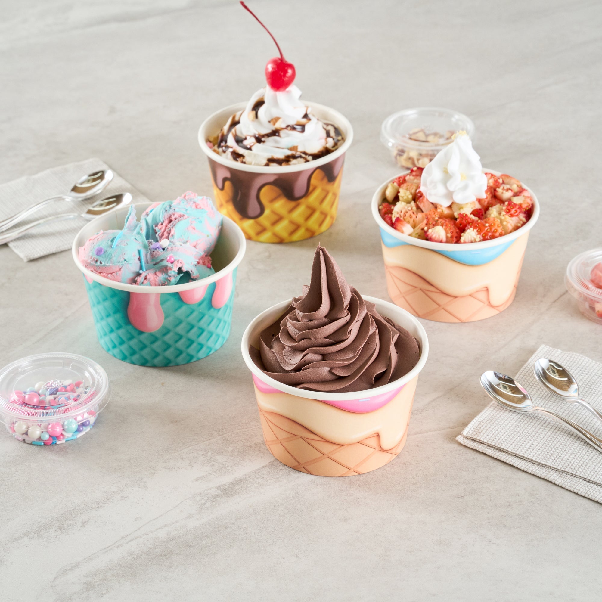 Coppetta 8 oz Round Vanilla Strawberry Swirl Paper To Go Cup - 3 3/4" x 3 3/4" x 2 1/4" - 200 count box