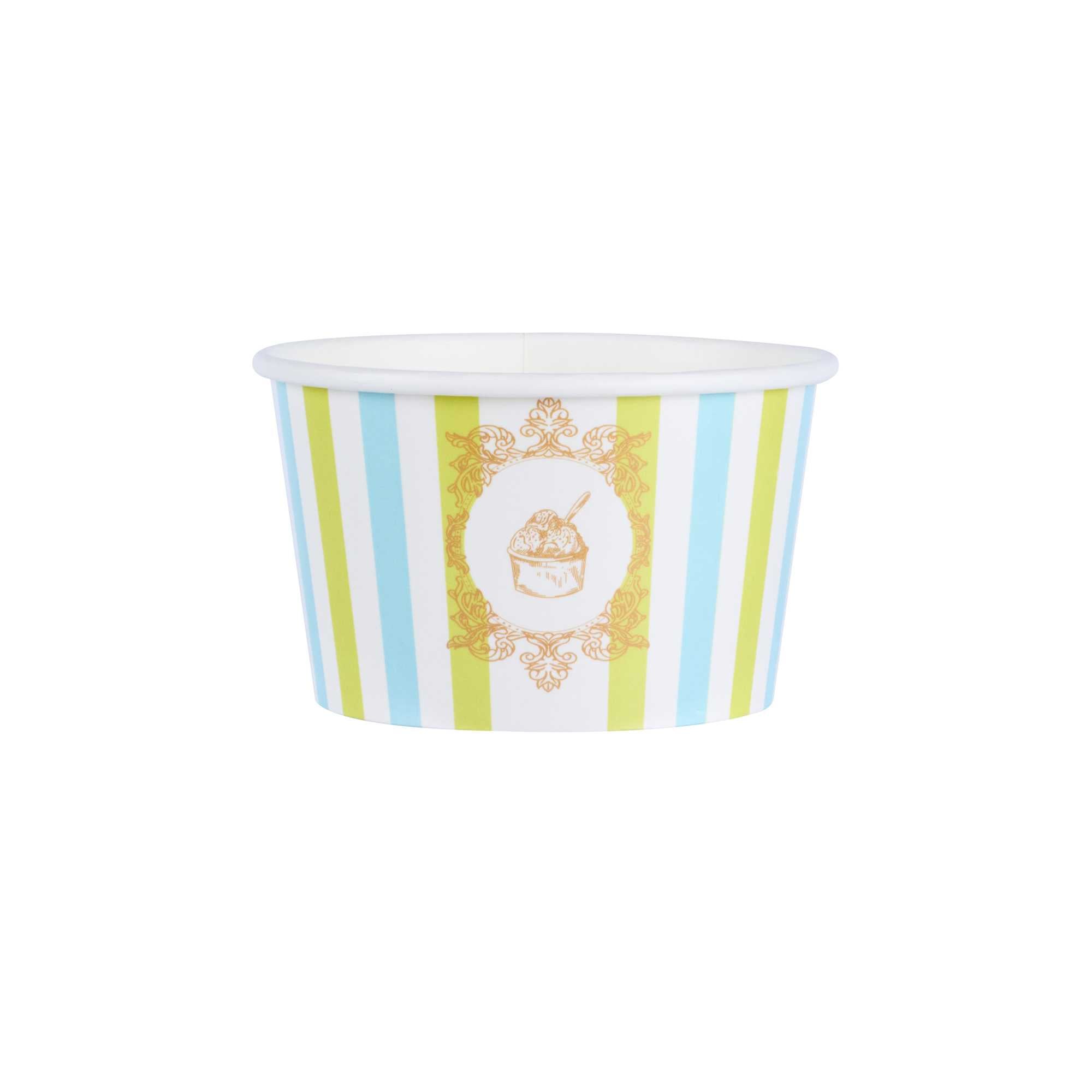 Coppetta 8 oz Round Blue And Green Stripe Paper To Go Cup - 3 3/4" x 3 3/4" x 2 1/4" - 50 count box