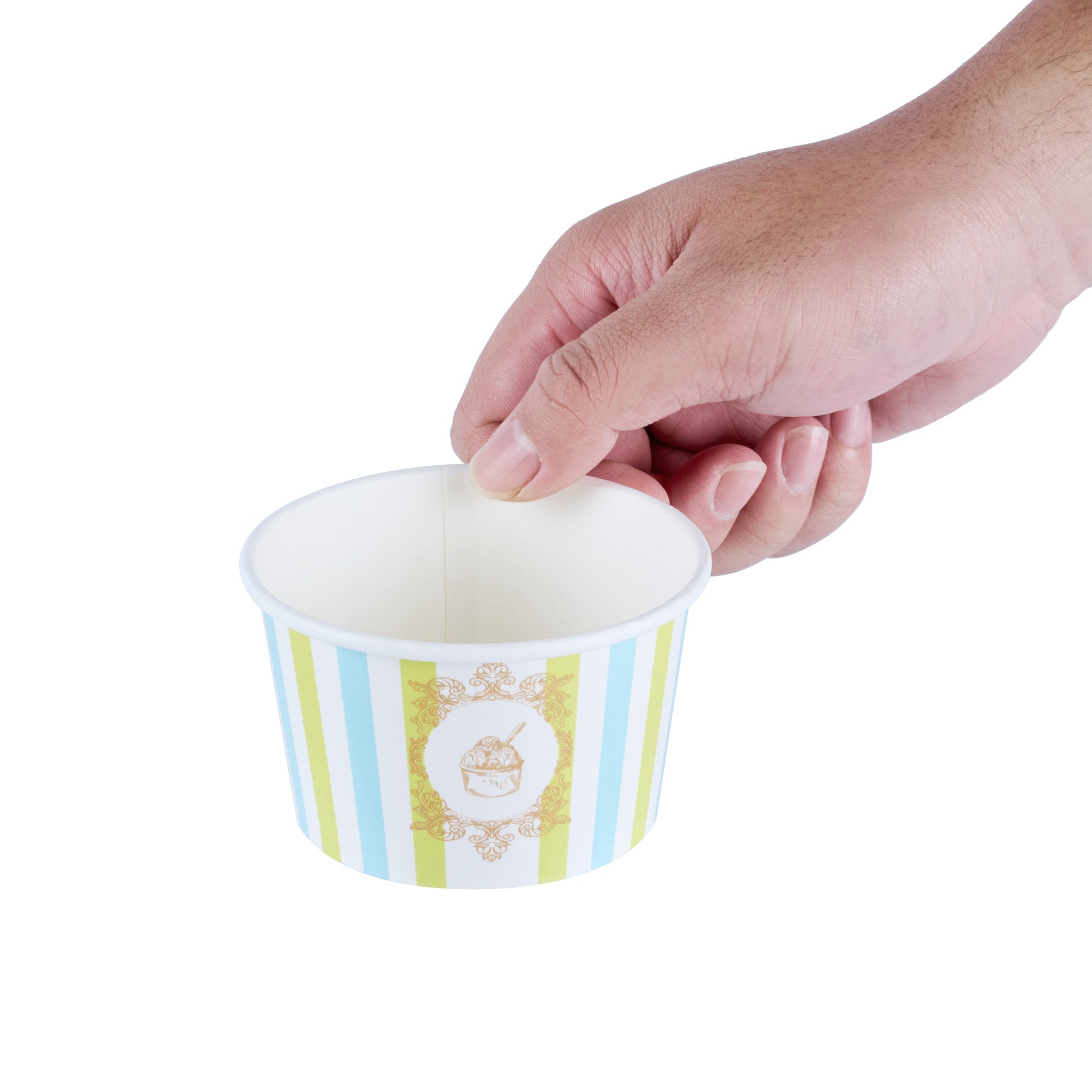 Coppetta 8 oz Round Blue And Green Stripe Paper To Go Cup - 3 3/4" x 3 3/4" x 2 1/4" - 200 count box