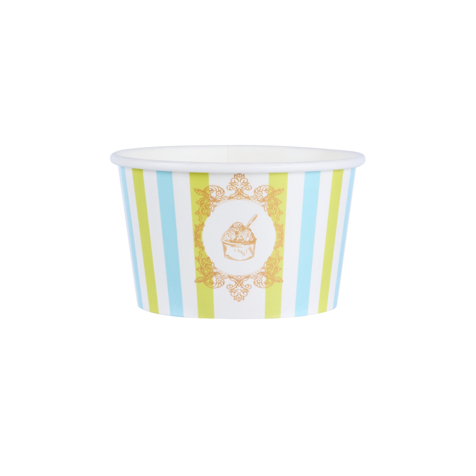 Coppetta 8 oz Round Blue And Green Stripe Paper To Go Cup - 3 3/4" x 3 3/4" x 2 1/4" - 200 count box
