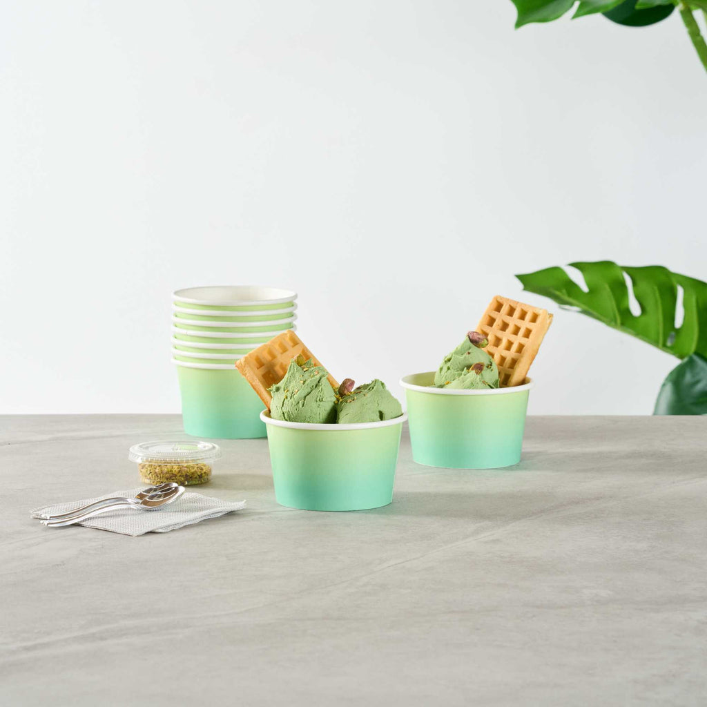 Coppetta 8 oz Round Teal And Green Ombre Paper To Go Cup - 3 3/4" x 3 3/4" x 2 1/4" - 50 count box