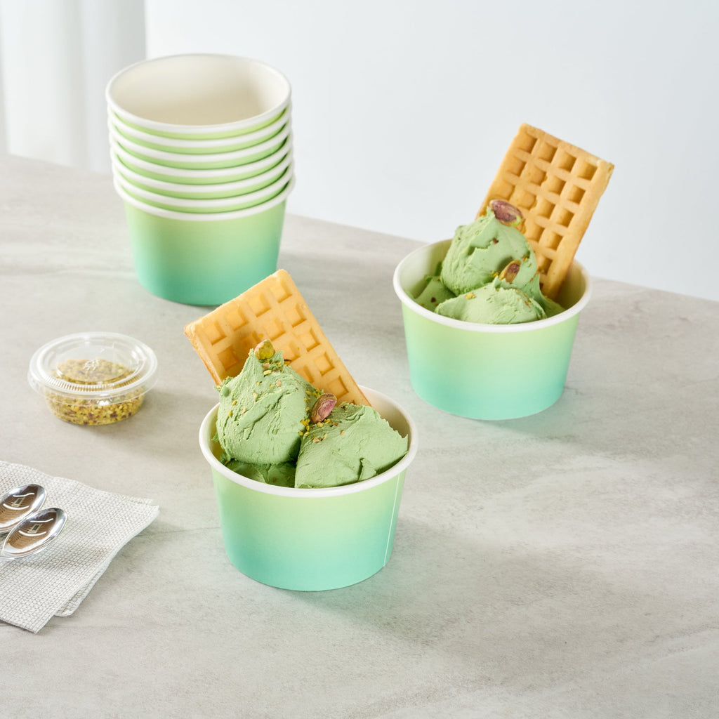 Coppetta 8 oz Round Teal And Green Ombre Paper To Go Cup - 3 3/4" x 3 3/4" x 2 1/4" - 200 count box