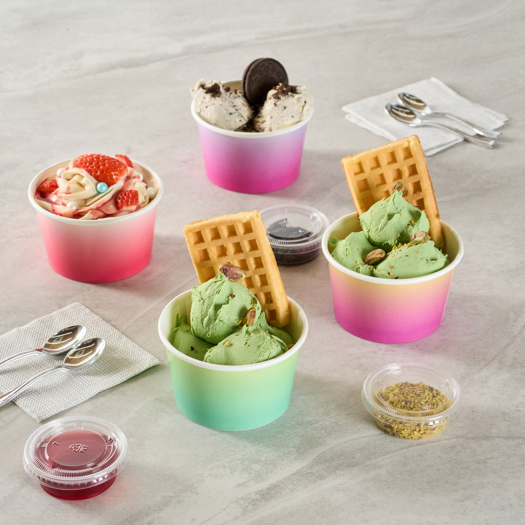 Coppetta 8 oz Round Teal And Green Ombre Paper To Go Cup - 3 3/4" x 3 3/4" x 2 1/4" - 200 count box