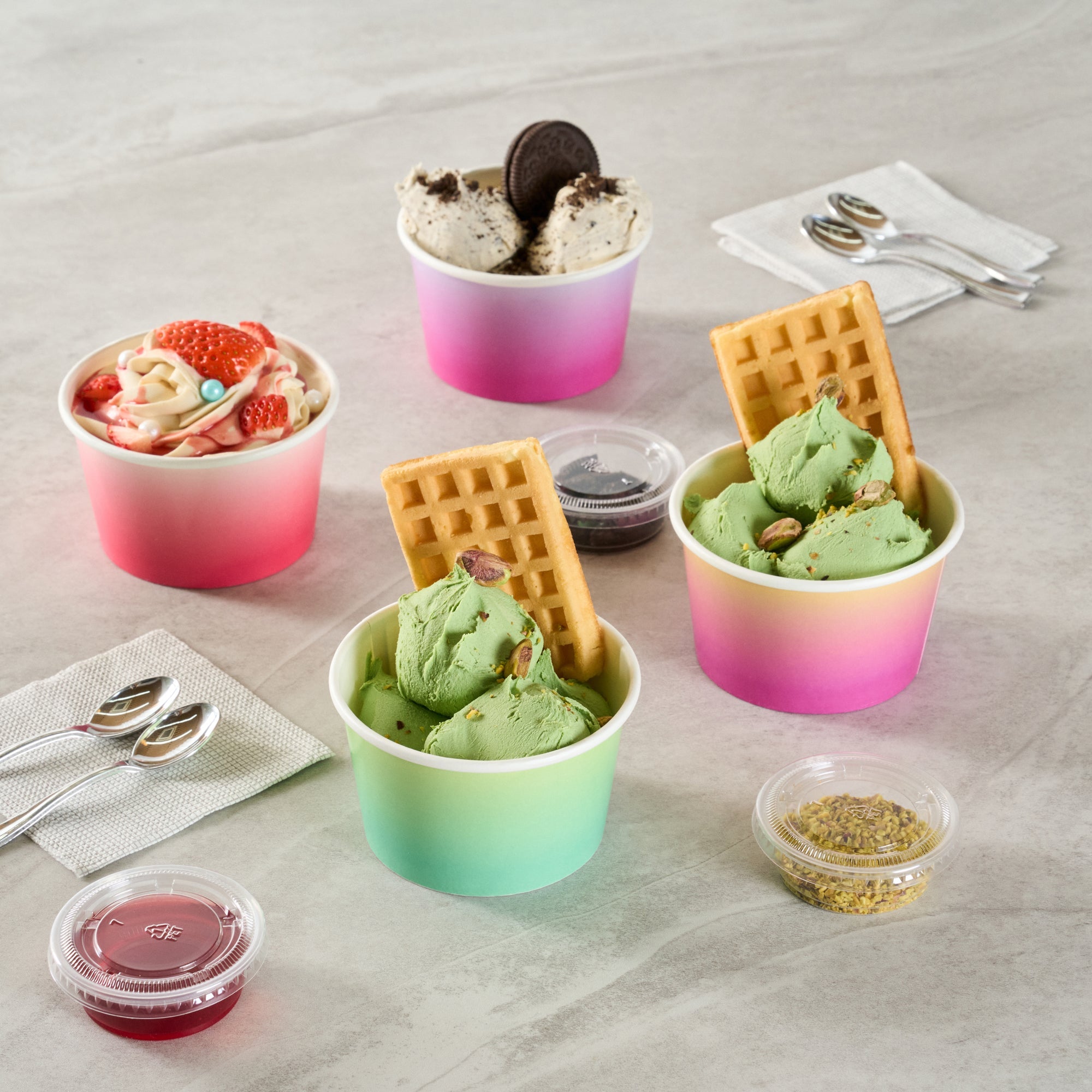 Coppetta 8 oz Round Teal And Green Ombre Paper To Go Cup - 3 3/4" x 3 3/4" x 2 1/4" - 200 count box