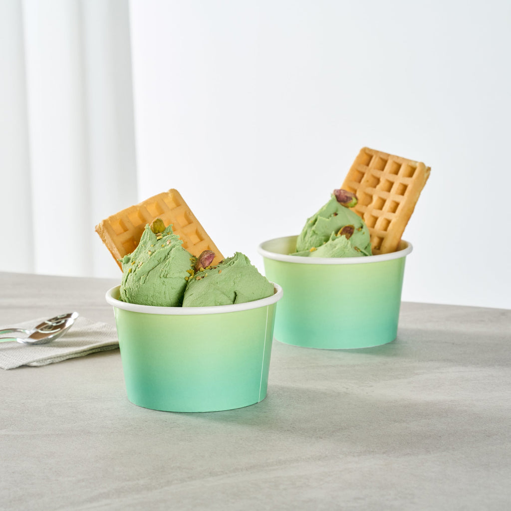 Coppetta 8 oz Round Teal And Green Ombre Paper To Go Cup - 3 3/4" x 3 3/4" x 2 1/4" - 200 count box