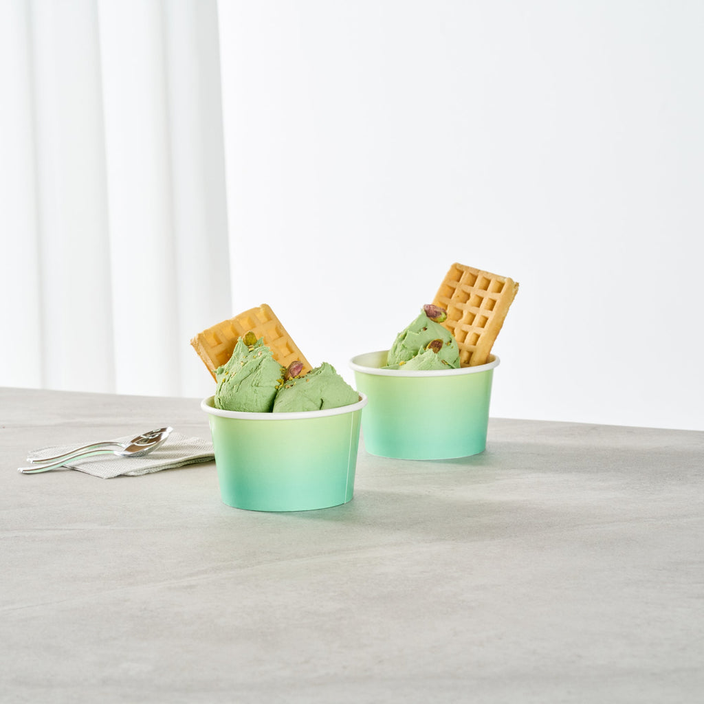 Coppetta 8 oz Round Teal And Green Ombre Paper To Go Cup - 3 3/4" x 3 3/4" x 2 1/4" - 200 count box