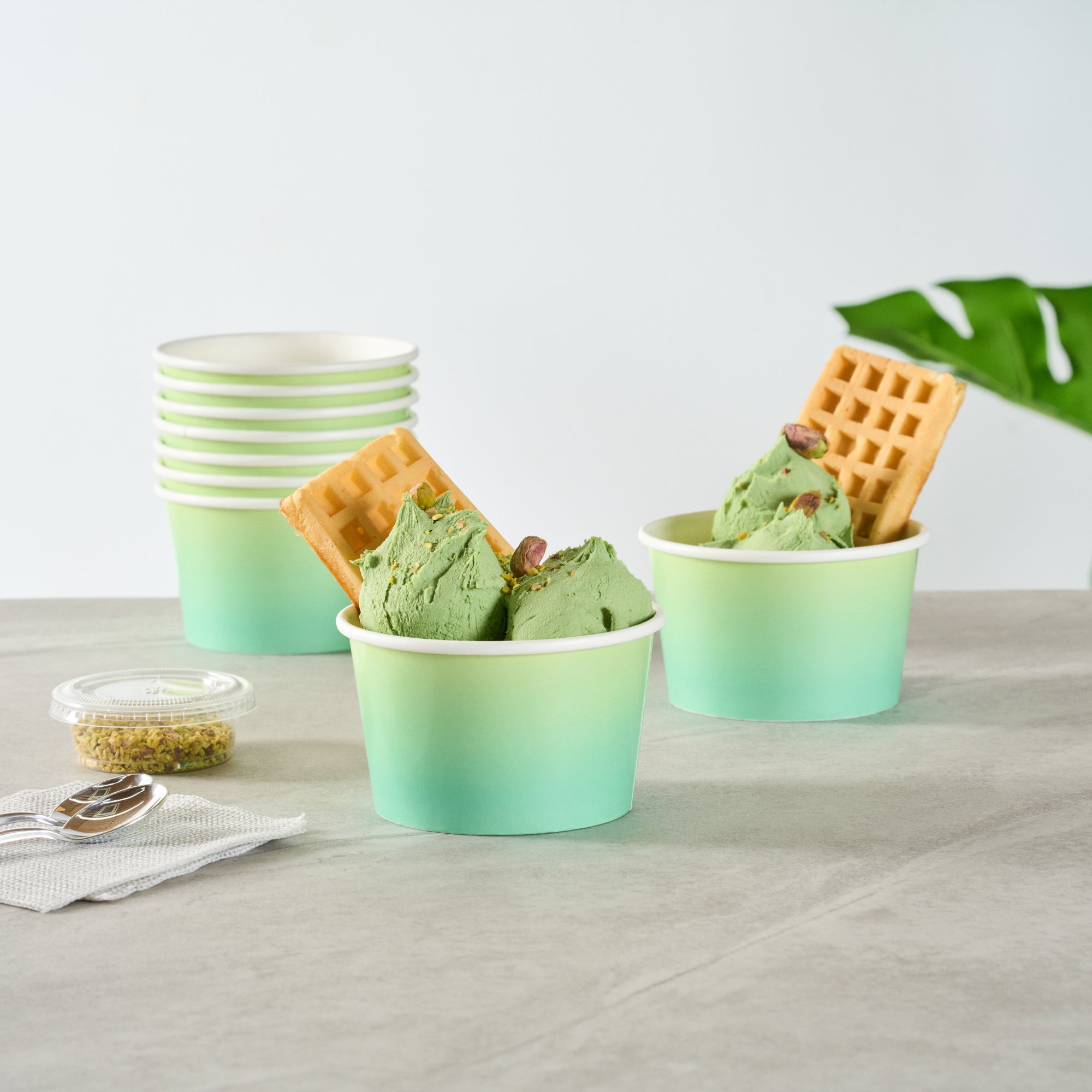 Coppetta 8 oz Round Teal And Green Ombre Paper To Go Cup - 3 3/4" x 3 3/4" x 2 1/4" - 200 count box