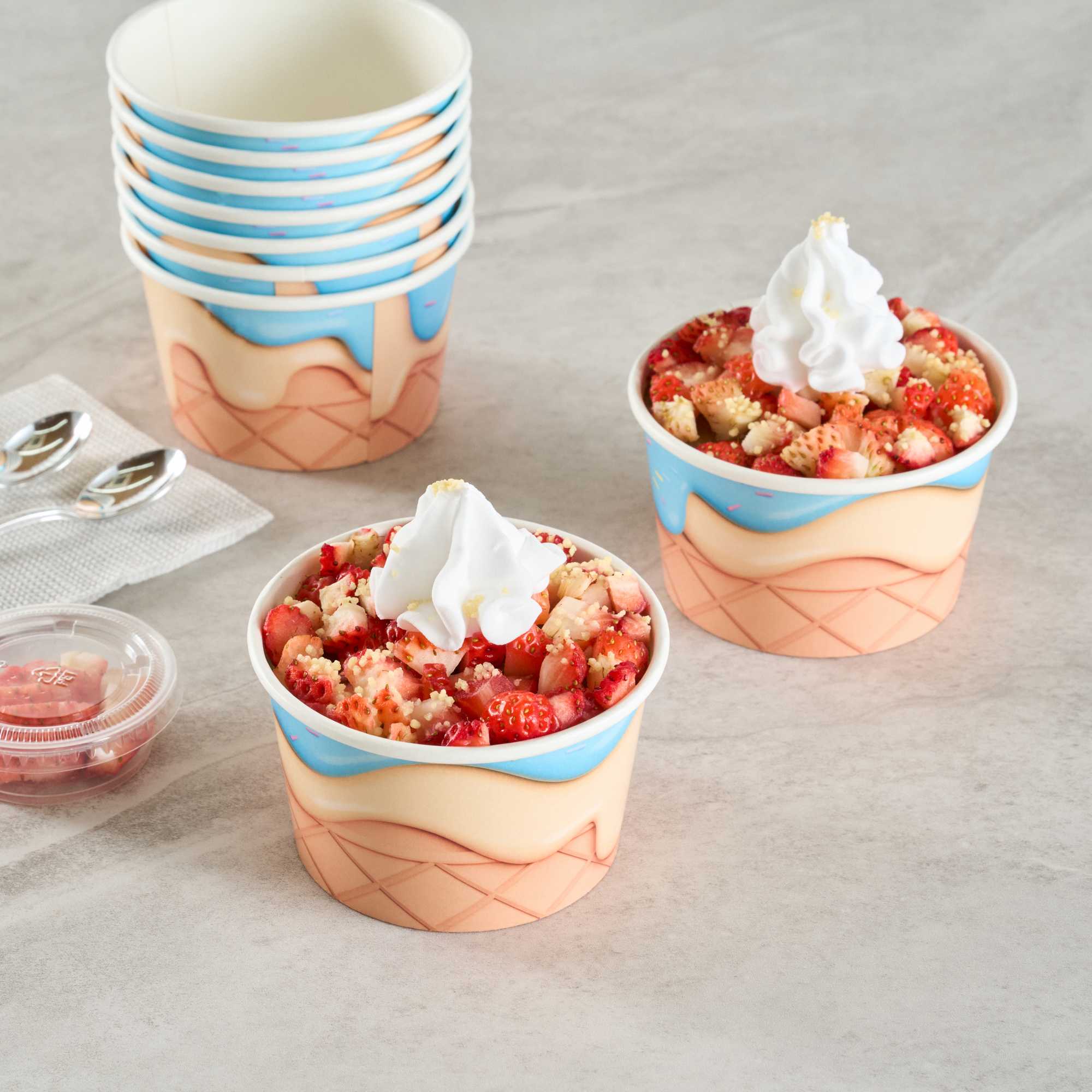 Coppetta 8 oz Round Frosty Delight Paper To Go Cup - 3 3/4" x 3 3/4" x 2 1/4" - 50 count box
