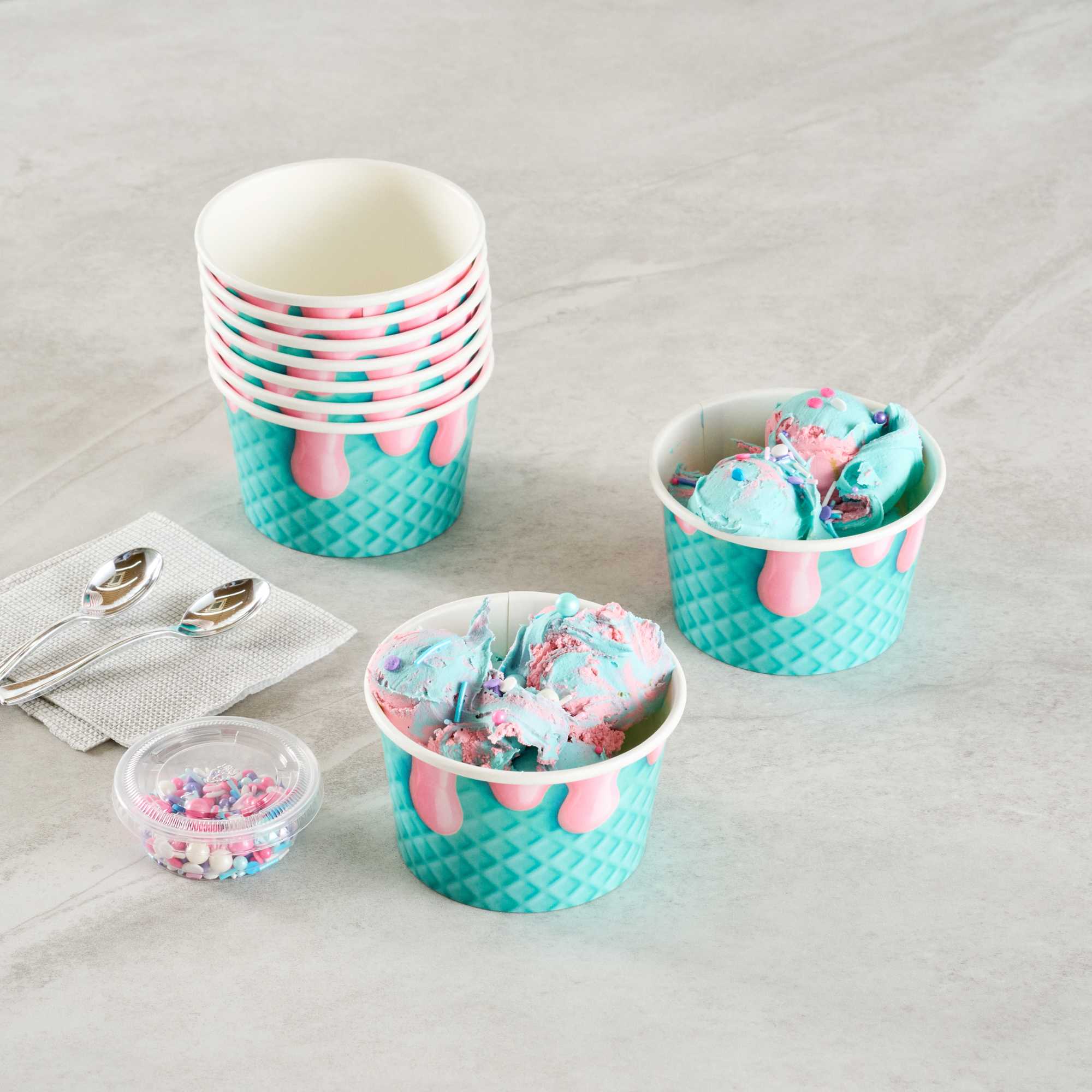 Coppetta 8 oz Round Bubblegum Splash Paper To Go Cup - 3 3/4" x 3 3/4" x 2 1/4" - 50 count box