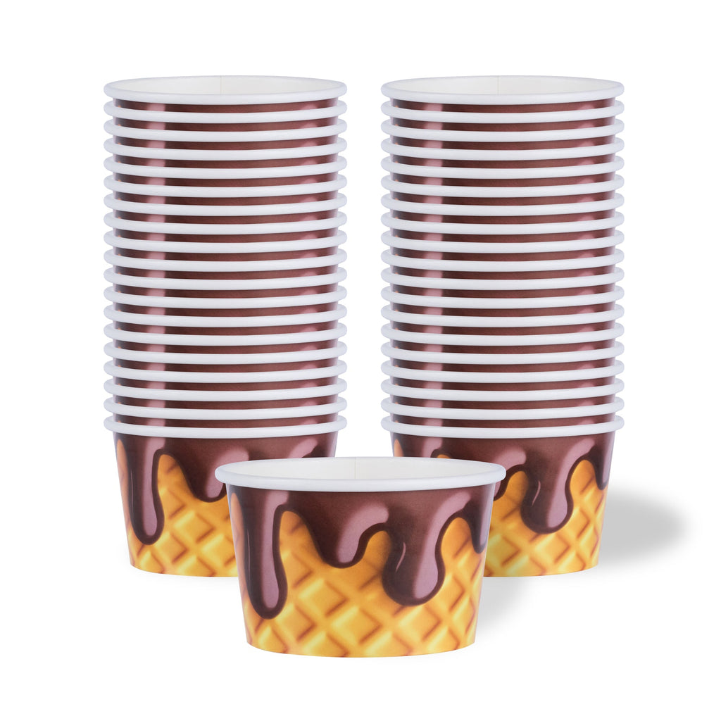 Coppetta 8 oz Round Chocolate Drizzle Paper To Go Cup - 3 3/4" x 3 3/4" x 2 1/4" - 200 count box
