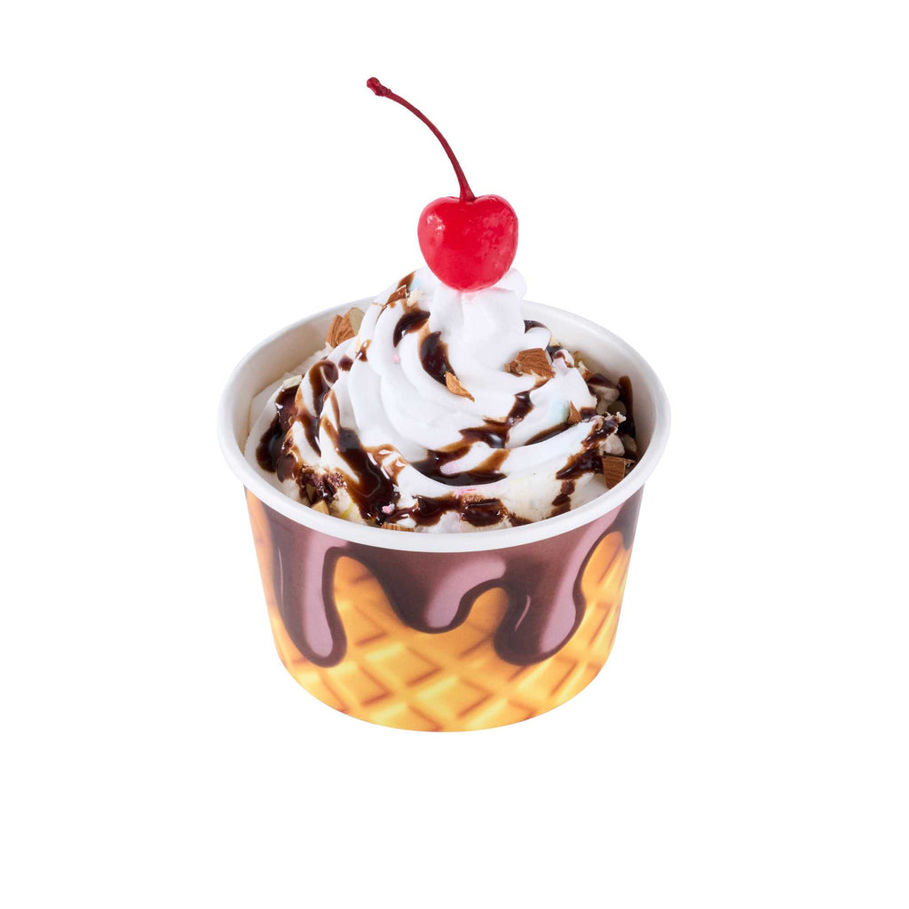 Coppetta 8 oz Round Chocolate Drizzle Paper To Go Cup - 3 3/4" x 3 3/4" x 2 1/4" - 50 count box