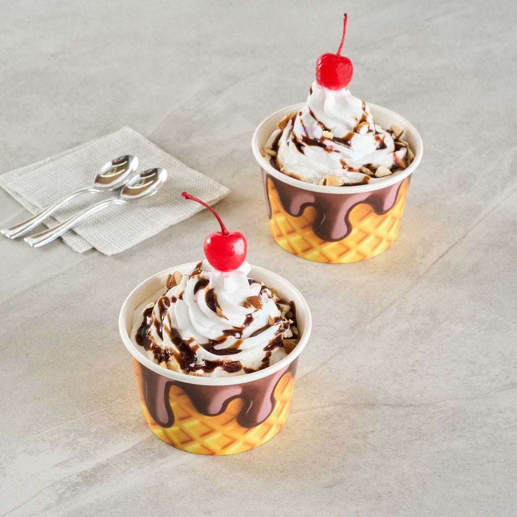 Coppetta 8 oz Round Chocolate Drizzle Paper To Go Cup - 3 3/4" x 3 3/4" x 2 1/4" - 50 count box