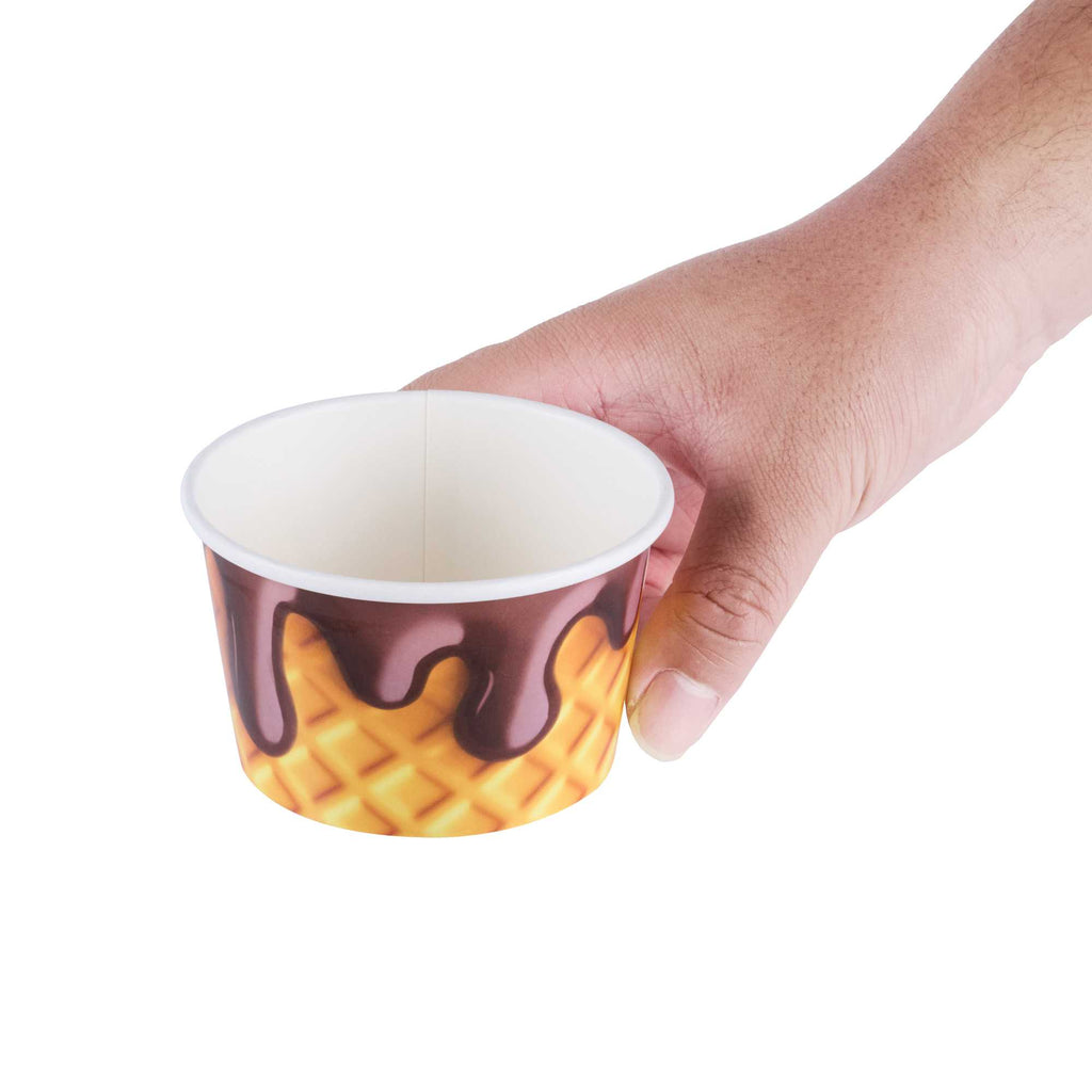 Coppetta 8 oz Round Chocolate Drizzle Paper To Go Cup - 3 3/4" x 3 3/4" x 2 1/4" - 50 count box