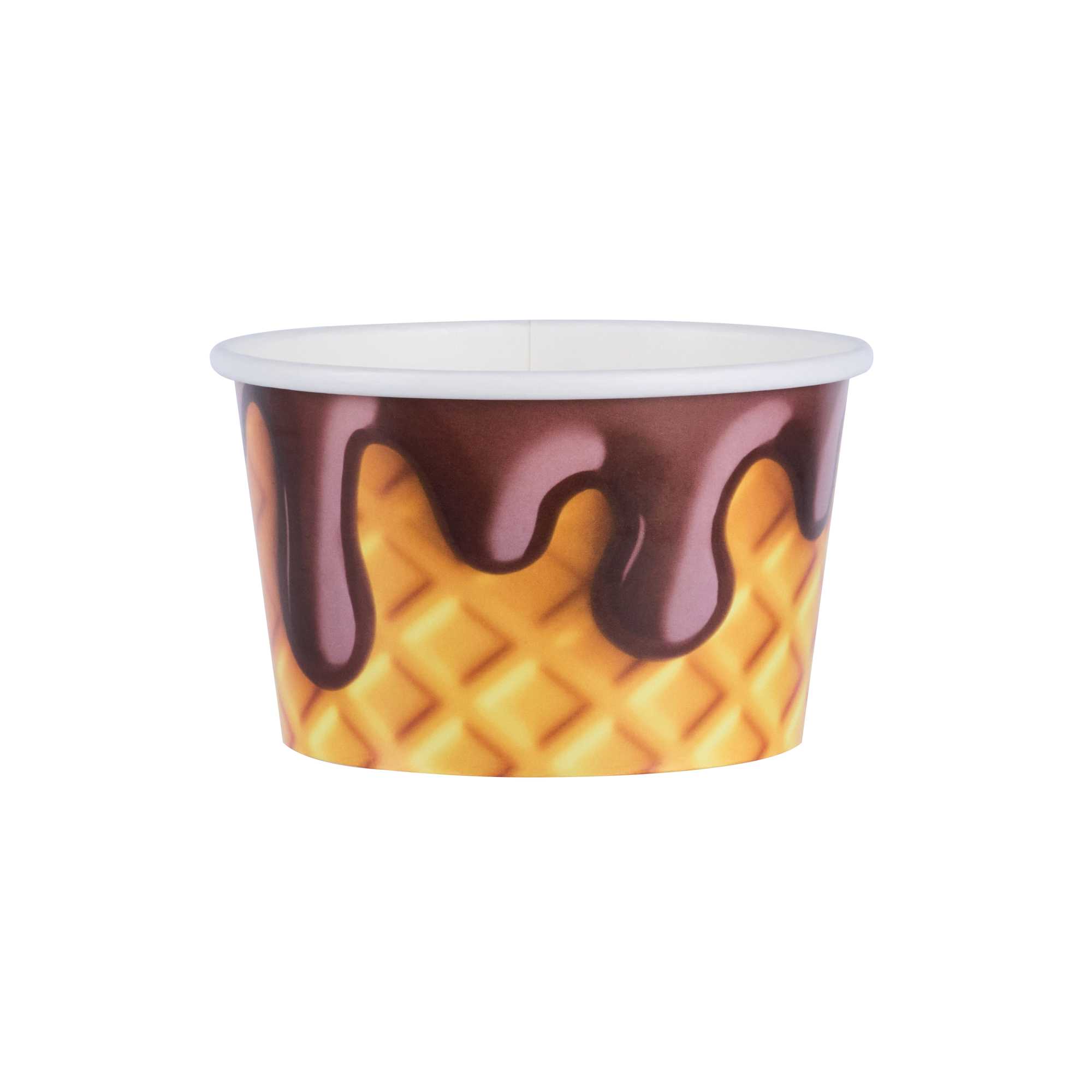 Coppetta 8 oz Round Chocolate Drizzle Paper To Go Cup - 3 3/4" x 3 3/4" x 2 1/4" - 50 count box