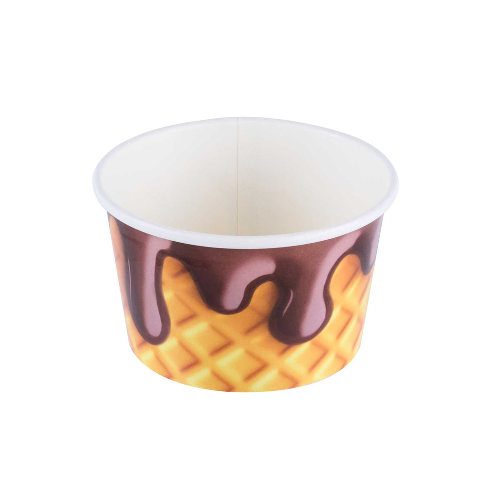 Coppetta 8 oz Round Chocolate Drizzle Paper To Go Cup - 3 3/4" x 3 3/4" x 2 1/4" - 50 count box
