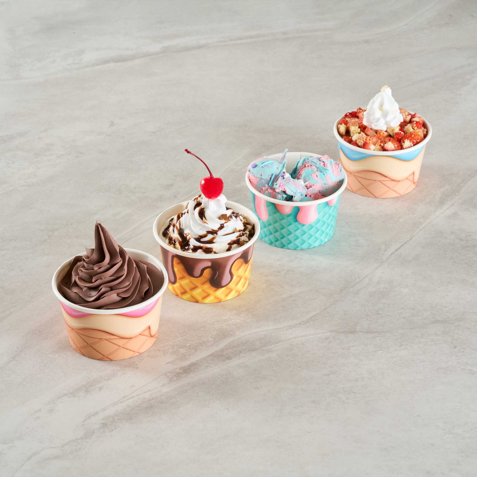 Coppetta 8 oz Round Chocolate Drizzle Paper To Go Cup - 3 3/4" x 3 3/4" x 2 1/4" - 50 count box