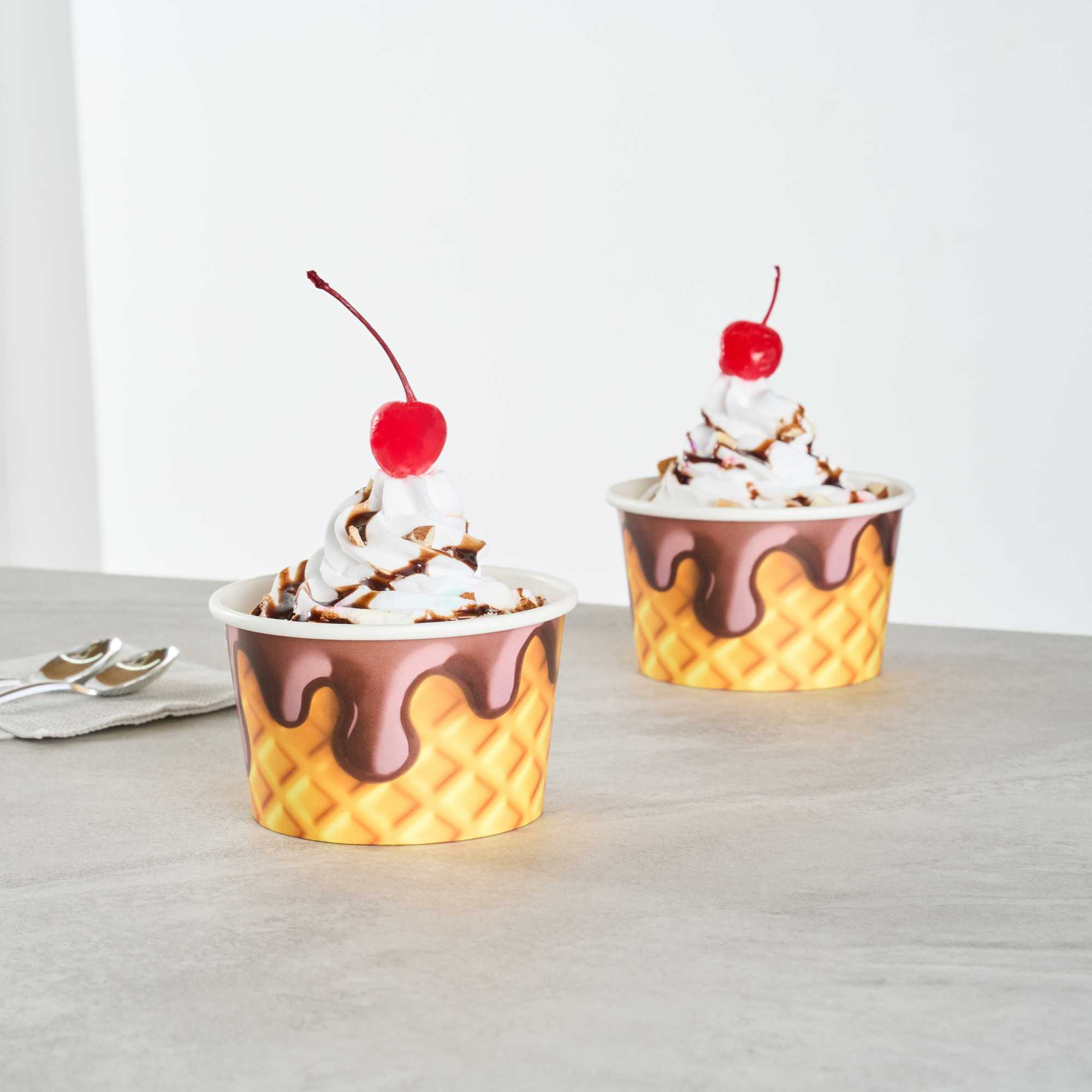 Coppetta 8 oz Round Chocolate Drizzle Paper To Go Cup - 3 3/4" x 3 3/4" x 2 1/4" - 50 count box