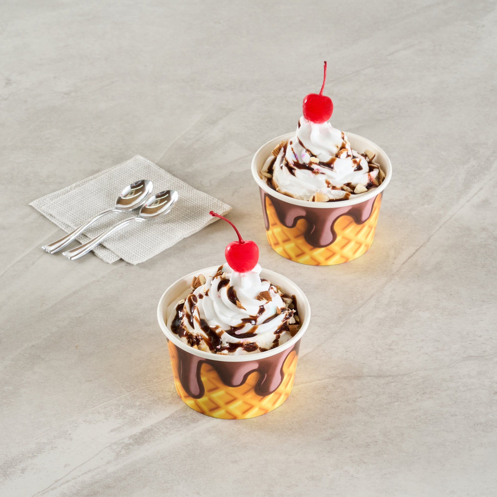 Coppetta 8 oz Round Chocolate Drizzle Paper To Go Cup - 3 3/4" x 3 3/4" x 2 1/4" - 200 count box