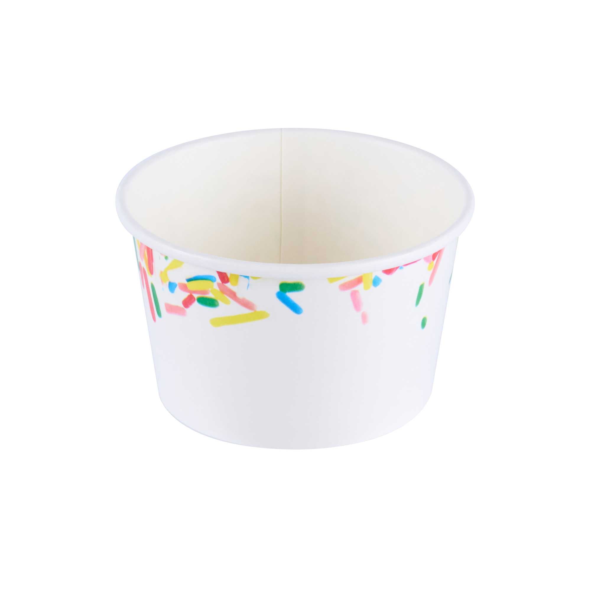 Coppetta 8 oz Round White Paper To Go Cup - with Classic Sprinkles - 3 3/4" x 3 3/4" x 2 1/4" - 50 count box