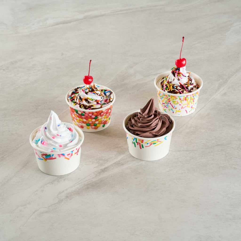 Coppetta 8 oz Round White Paper To Go Cup - with Classic Sprinkles - 3 3/4" x 3 3/4" x 2 1/4" - 50 count box