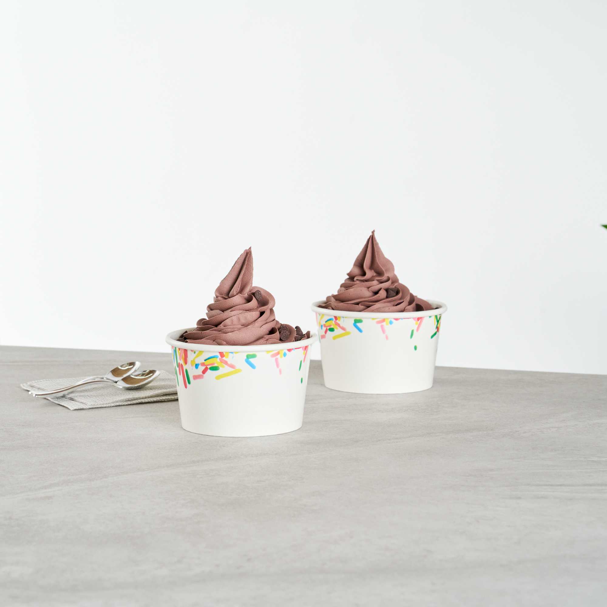 Coppetta 8 oz Round White Paper To Go Cup - with Classic Sprinkles - 3 3/4" x 3 3/4" x 2 1/4" - 50 count box
