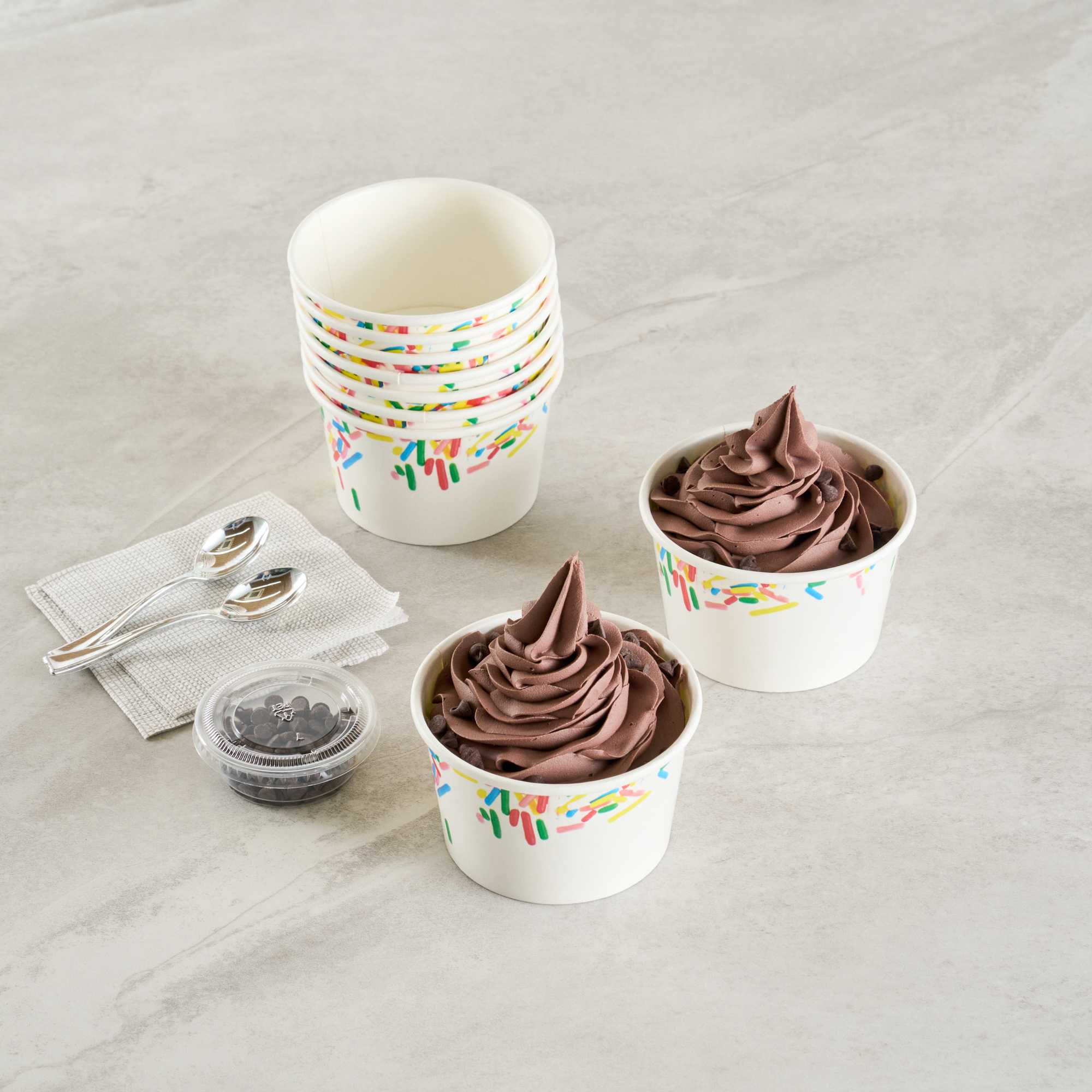 Coppetta 8 oz Round White Paper To Go Cup - with Classic Sprinkles - 3 3/4" x 3 3/4" x 2 1/4" - 50 count box
