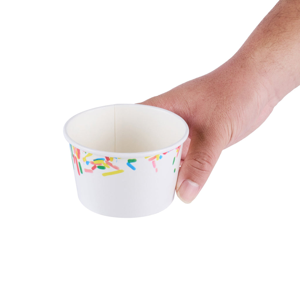 Coppetta 8 oz Round White Paper To Go Cup - with Classic Sprinkles - 3 3/4" x 3 3/4" x 2 1/4" - 200 count box