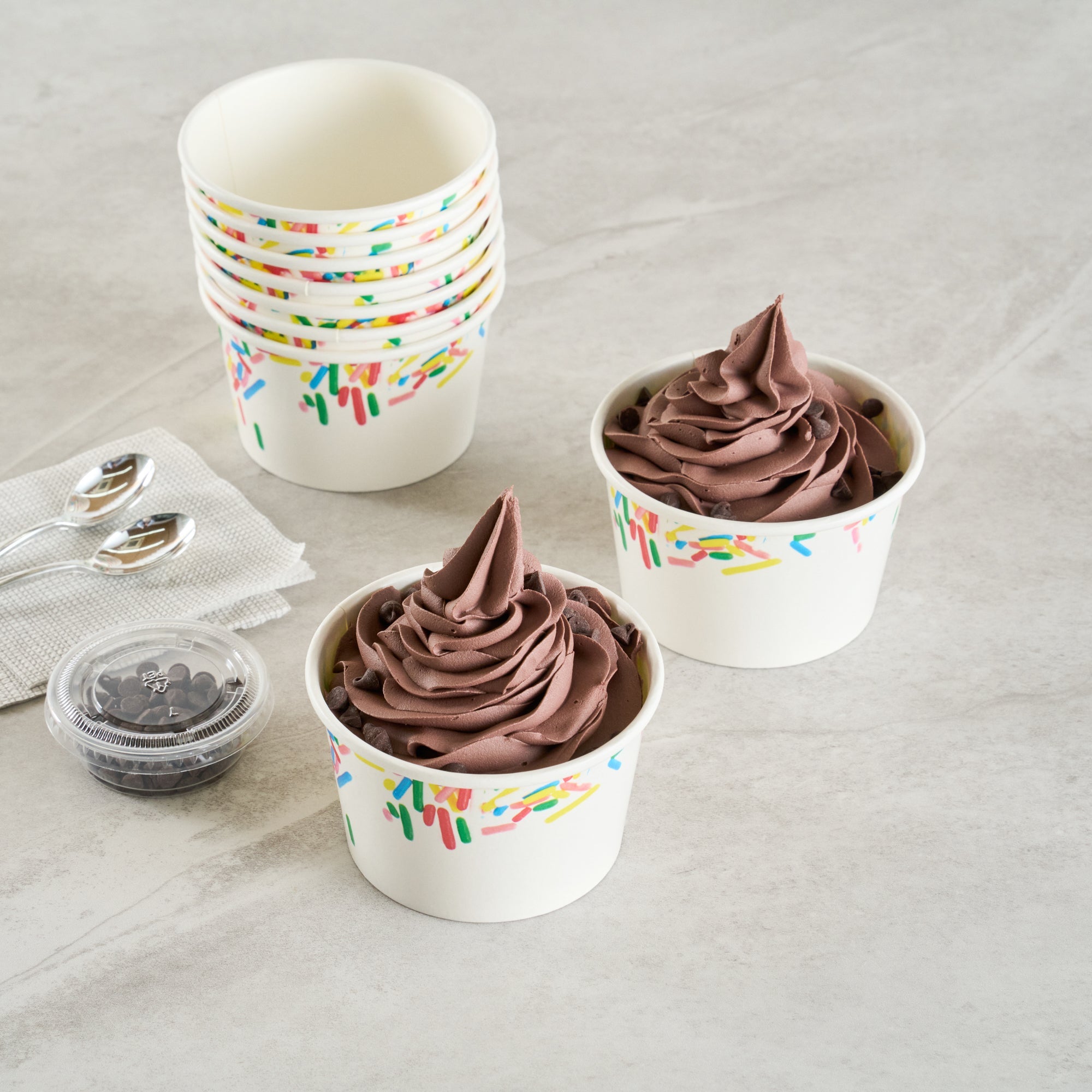 Coppetta 8 oz Round White Paper To Go Cup - with Classic Sprinkles - 3 3/4" x 3 3/4" x 2 1/4" - 200 count box