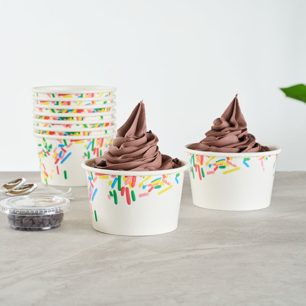 Coppetta 8 oz Round White Paper To Go Cup - with Classic Sprinkles - 3 3/4" x 3 3/4" x 2 1/4" - 200 count box