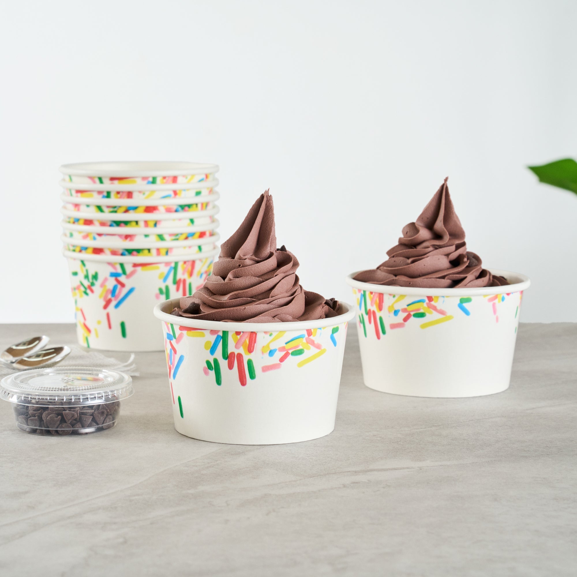 Coppetta 8 oz Round White Paper To Go Cup - with Classic Sprinkles - 3 3/4" x 3 3/4" x 2 1/4" - 200 count box