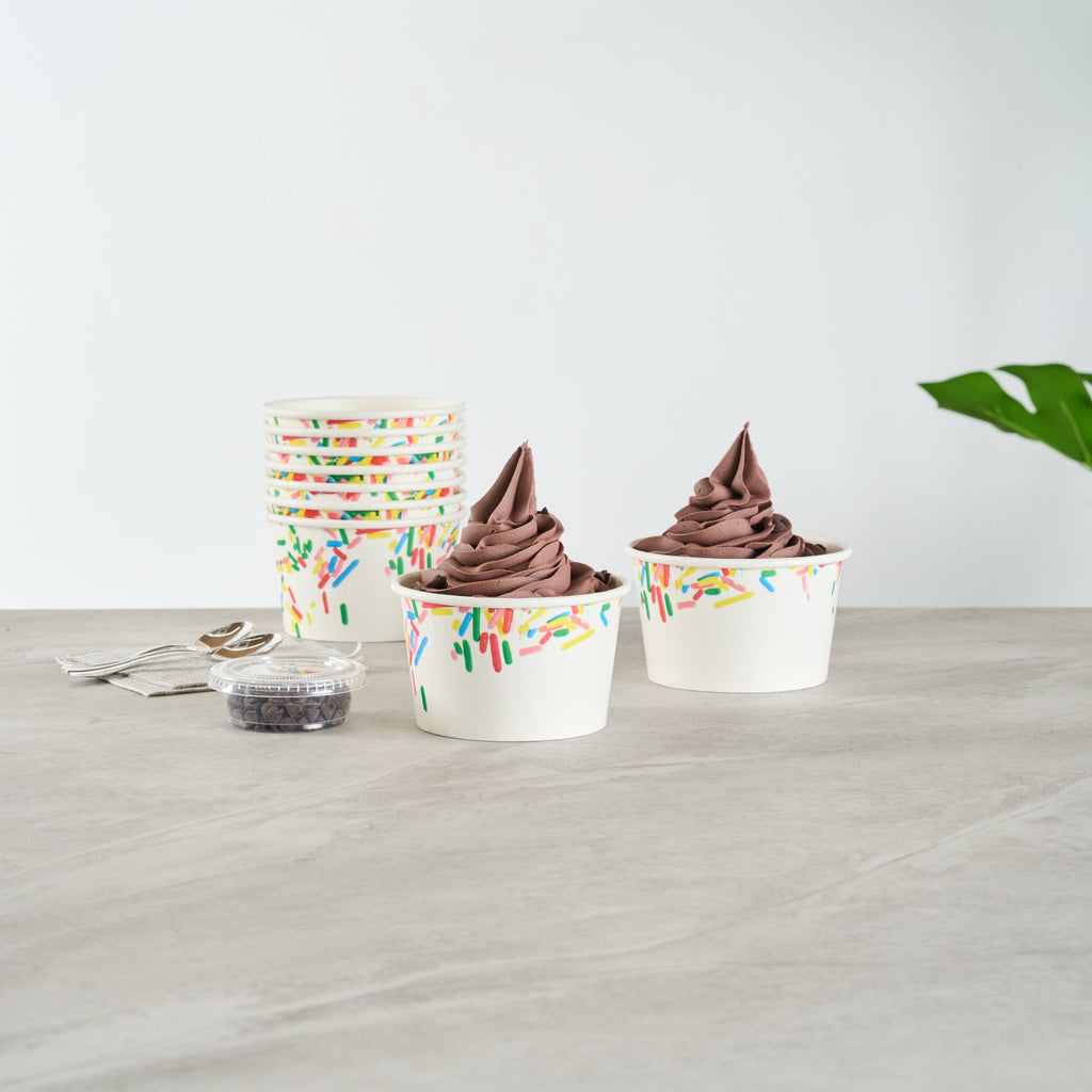 Coppetta 8 oz Round White Paper To Go Cup - with Classic Sprinkles - 3 3/4" x 3 3/4" x 2 1/4" - 200 count box