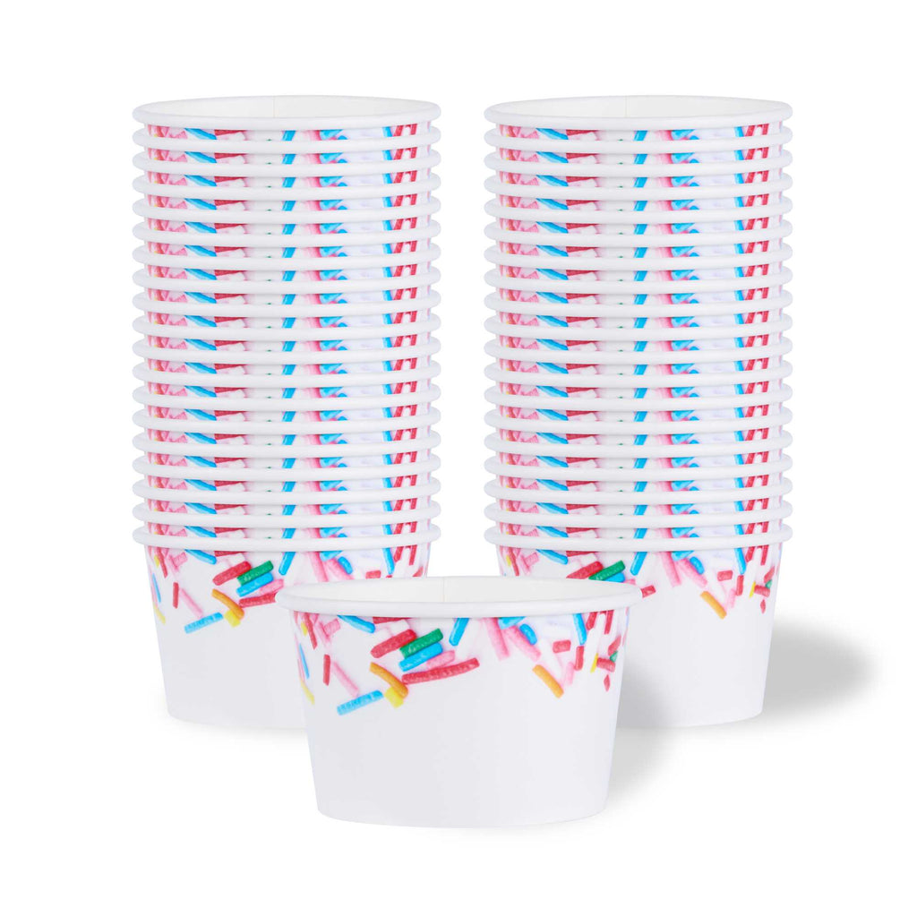 Coppetta 8 oz Round White Paper To Go Cup - with Festive Sprinkles - 3 3/4" x 3 3/4" x 2 1/4" - 50 count box