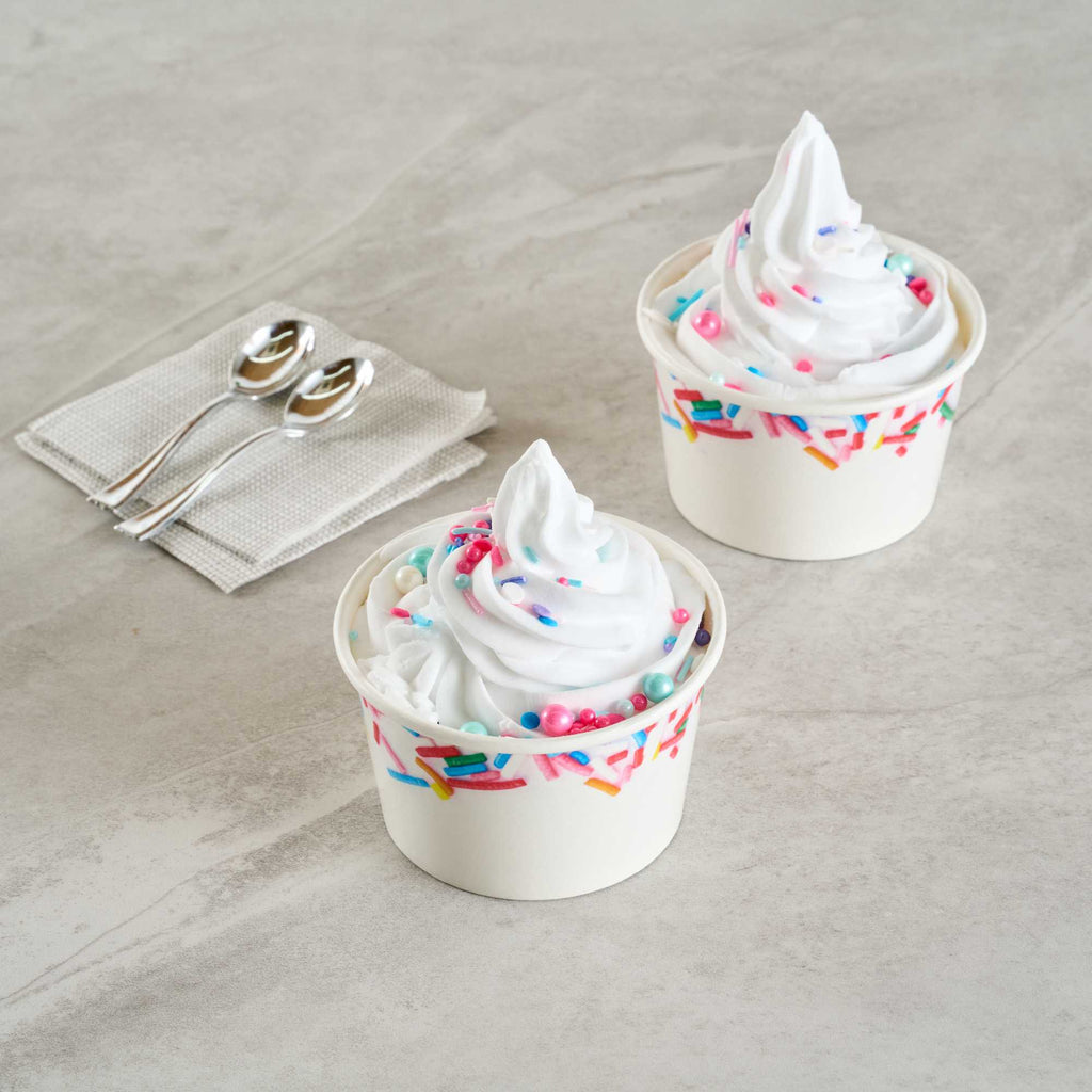 Coppetta 8 oz Round White Paper To Go Cup - with Festive Sprinkles - 3 3/4" x 3 3/4" x 2 1/4" - 50 count box