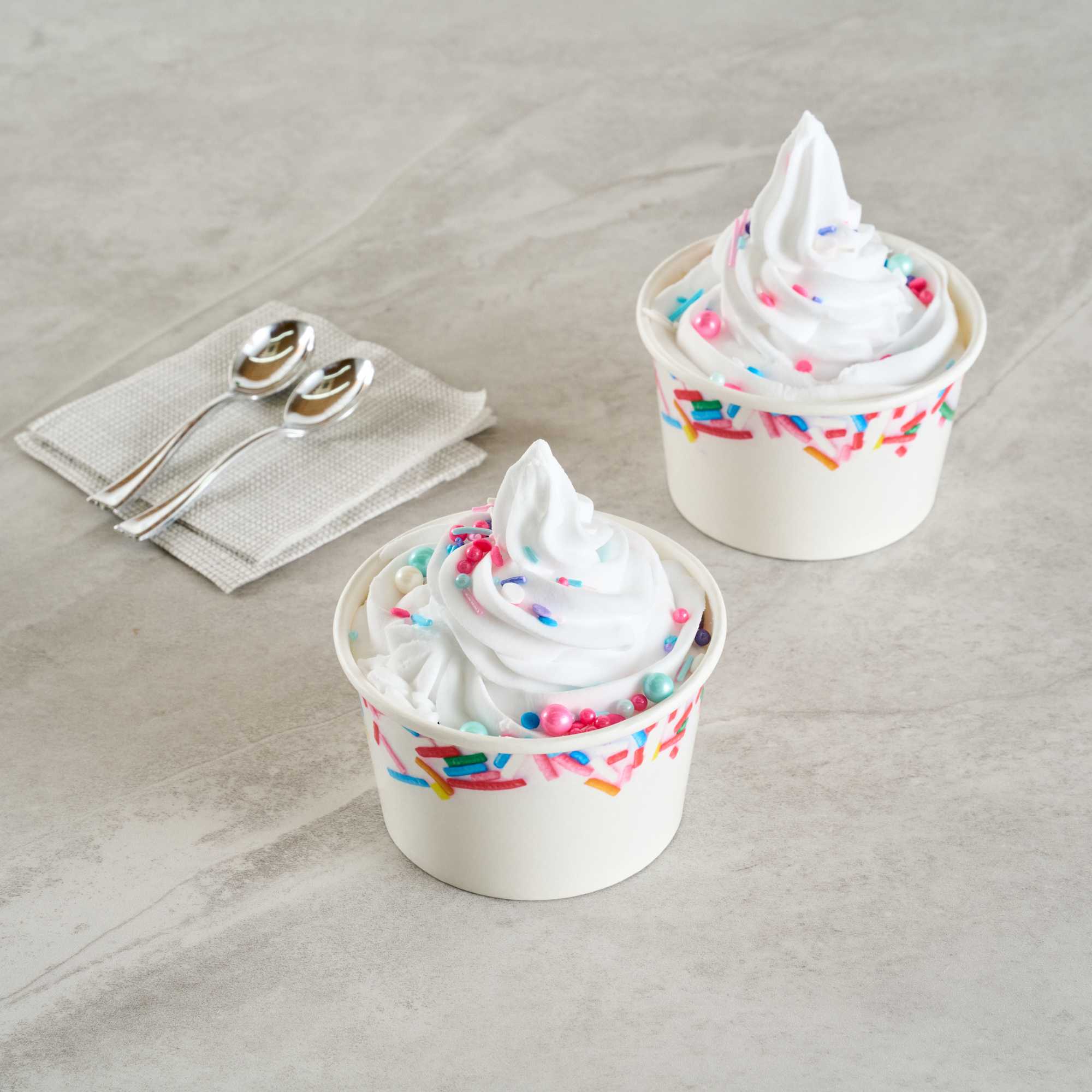 Coppetta 8 oz Round White Paper To Go Cup - with Festive Sprinkles - 3 3/4" x 3 3/4" x 2 1/4" - 50 count box