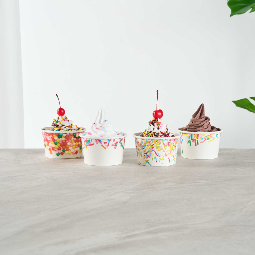 Coppetta 8 oz Round White Paper To Go Cup - with Festive Sprinkles - 3 3/4" x 3 3/4" x 2 1/4" - 50 count box