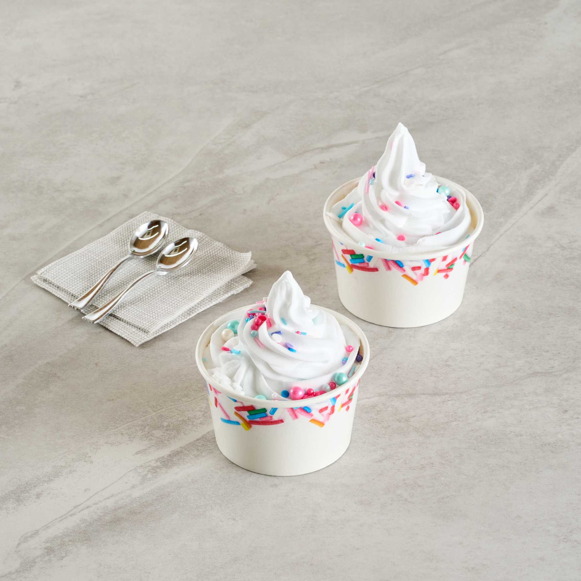 Coppetta 8 oz Round White Paper To Go Cup - with Festive Sprinkles - 3 3/4" x 3 3/4" x 2 1/4" - 50 count box