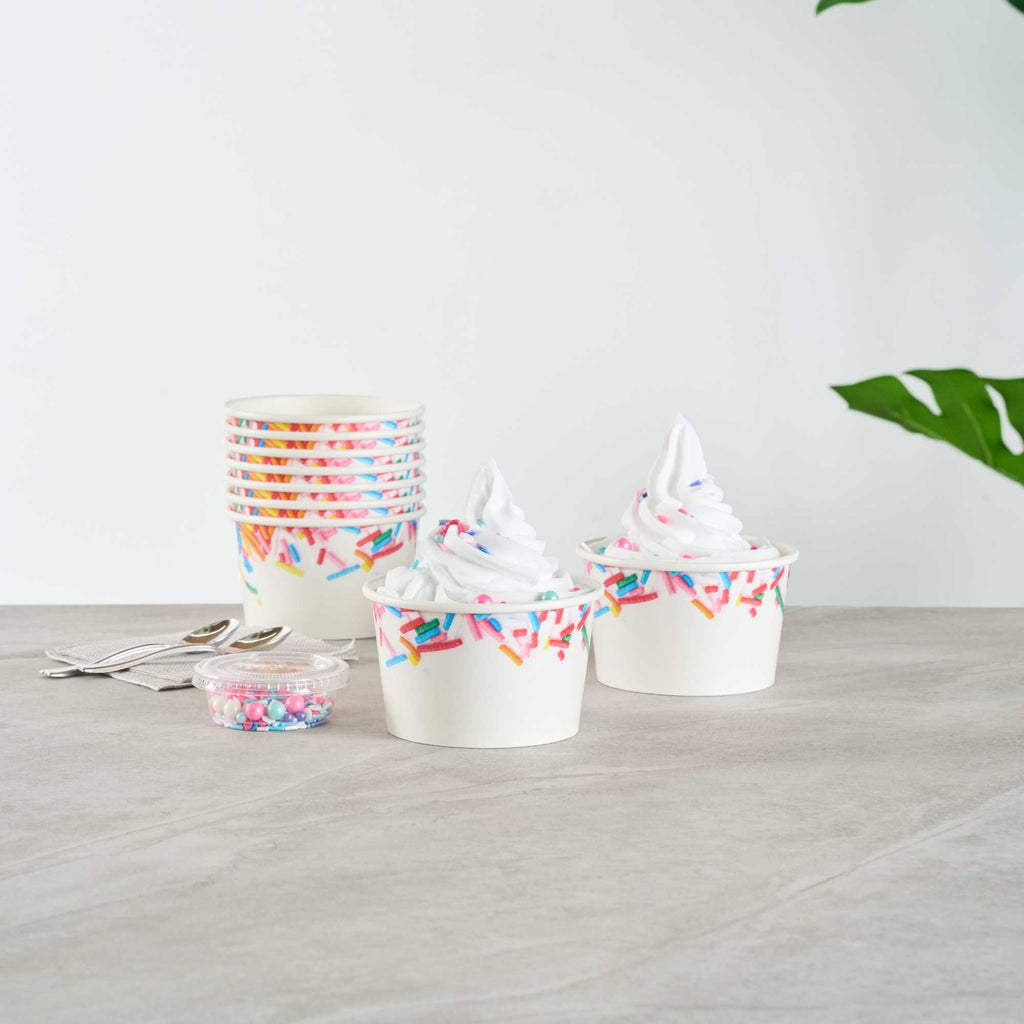 Coppetta 8 oz Round White Paper To Go Cup - with Festive Sprinkles - 3 3/4" x 3 3/4" x 2 1/4" - 50 count box