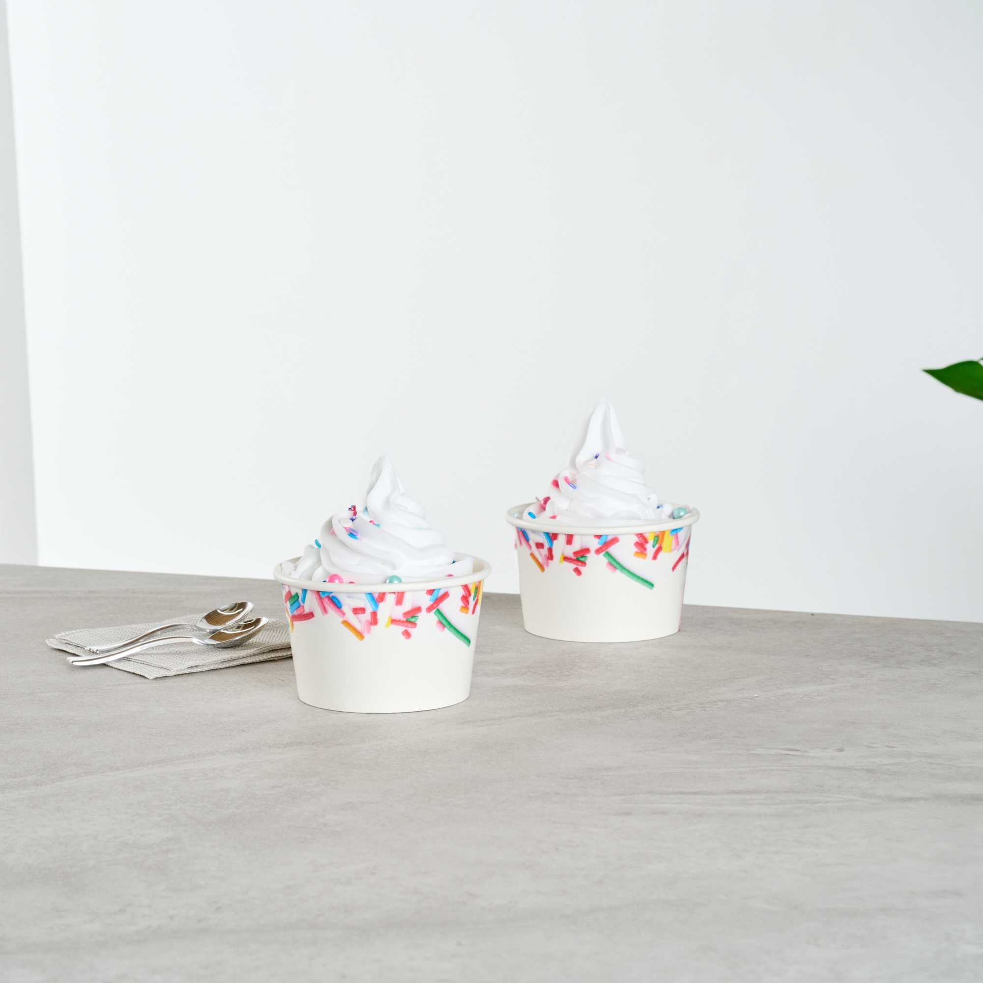 Coppetta 8 oz Round White Paper To Go Cup - with Festive Sprinkles - 3 3/4" x 3 3/4" x 2 1/4" - 50 count box