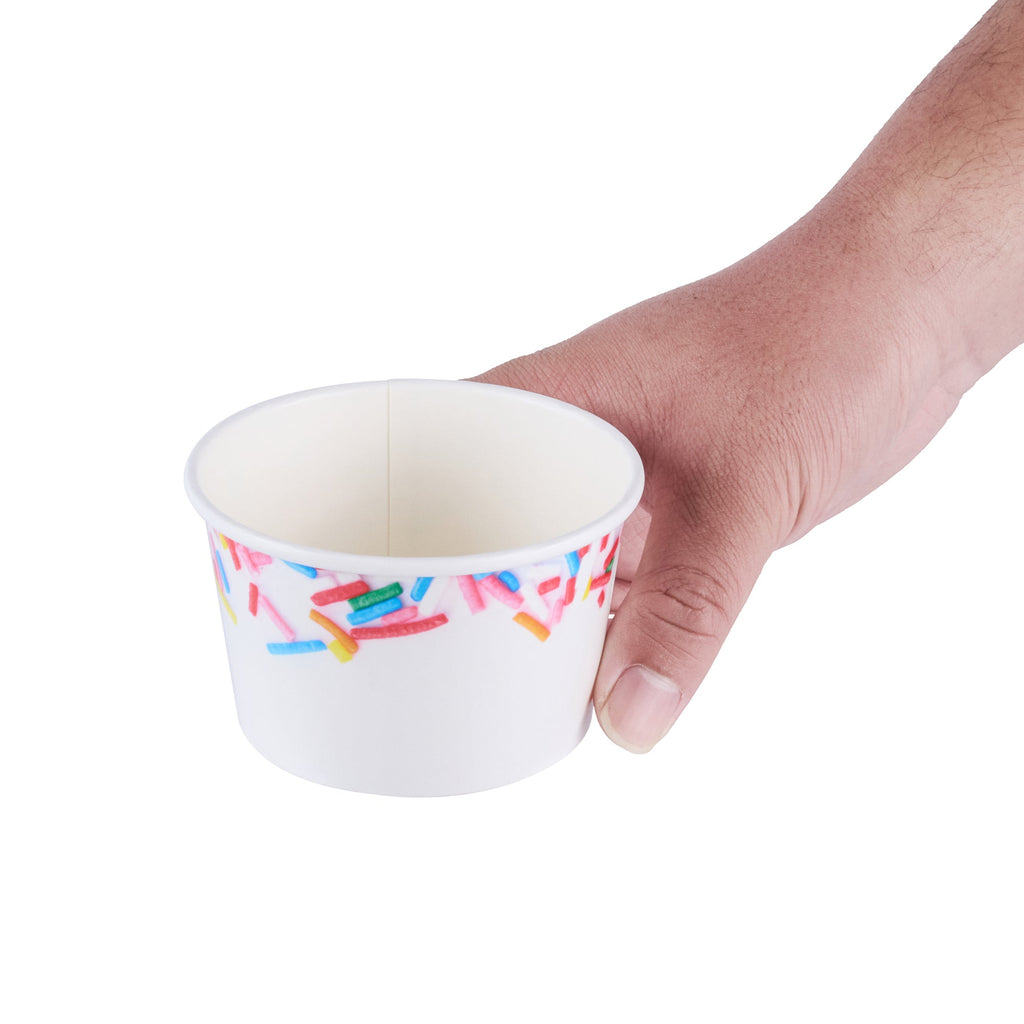 Coppetta 8 oz Round White Paper To Go Cup - with Festive Sprinkles - 3 3/4" x 3 3/4" x 2 1/4" - 200 count box