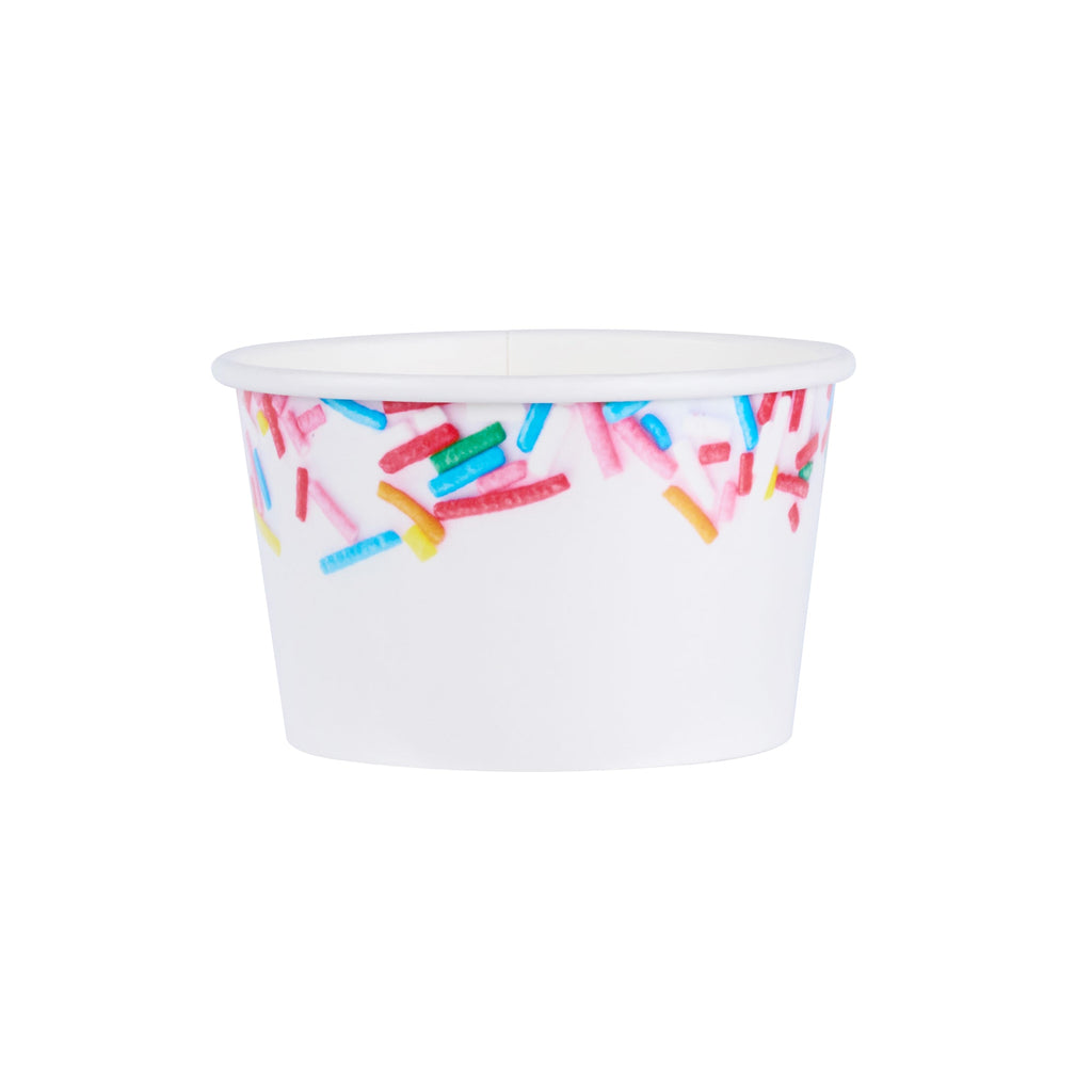 Coppetta 8 oz Round White Paper To Go Cup - with Festive Sprinkles - 3 3/4" x 3 3/4" x 2 1/4" - 200 count box
